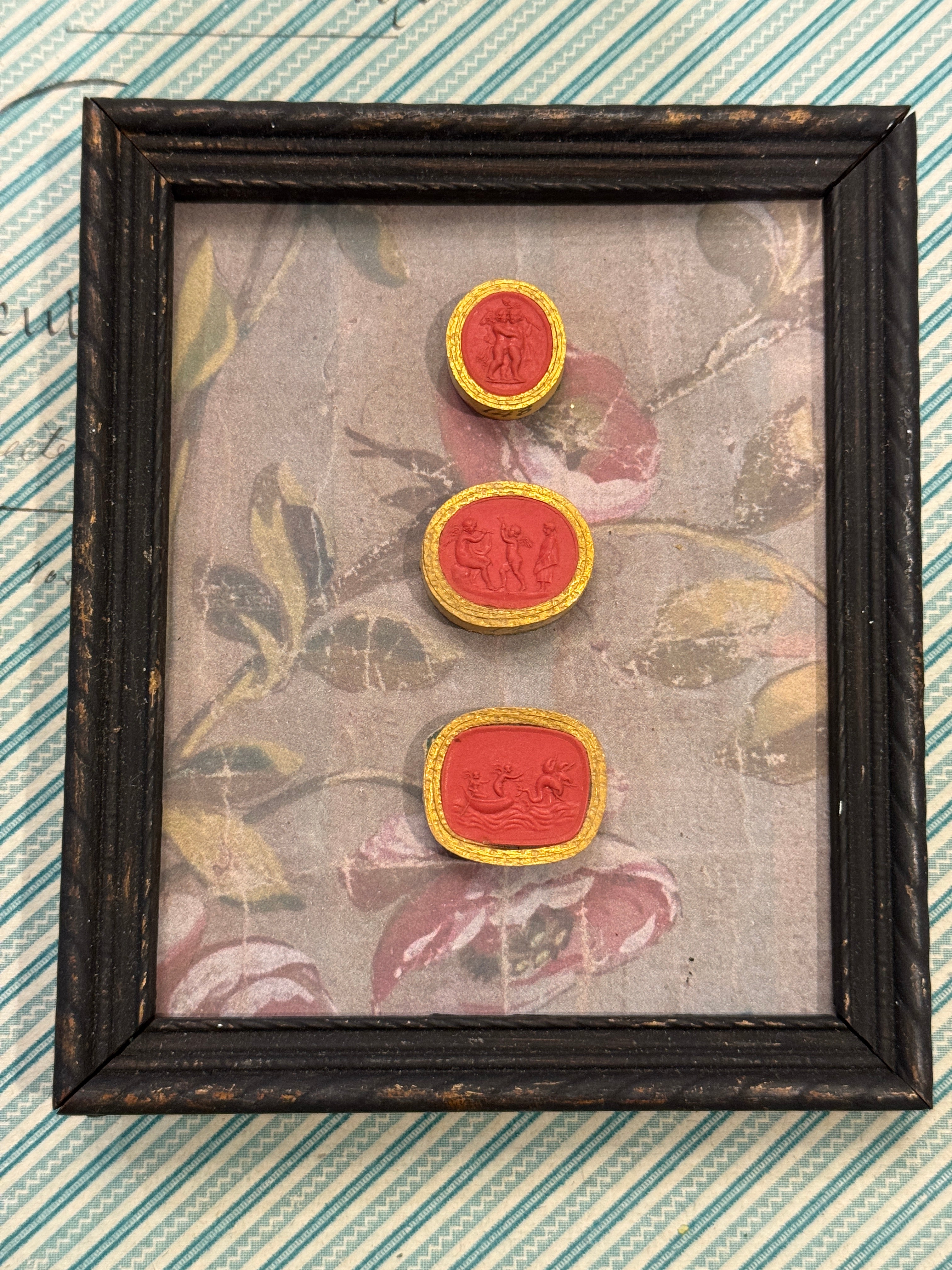Very Rare Early 1800s Antique Red Sulfur Cherub Intaglios