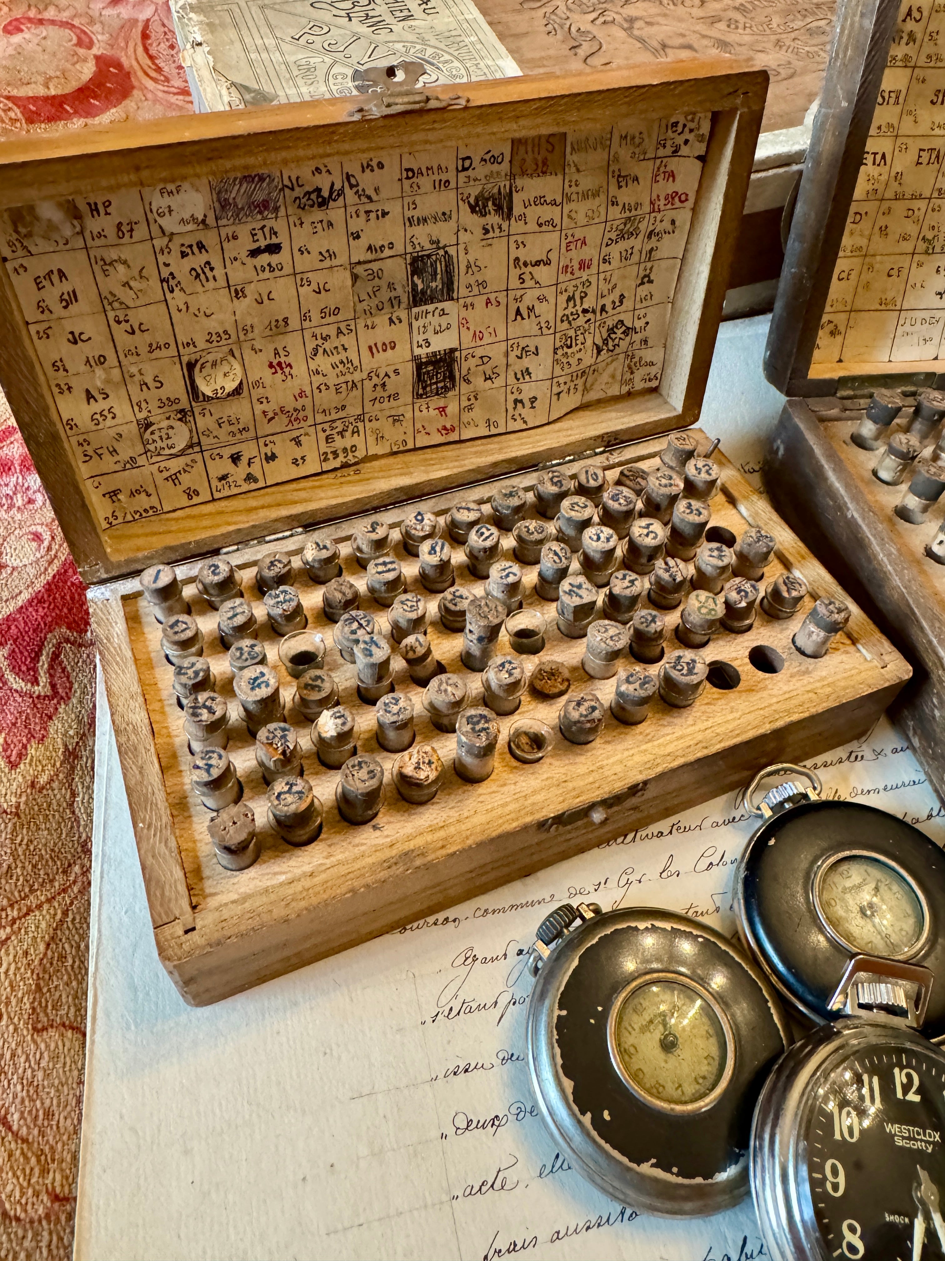 Antique French Watchmaker's Wooden Cases with Tubes