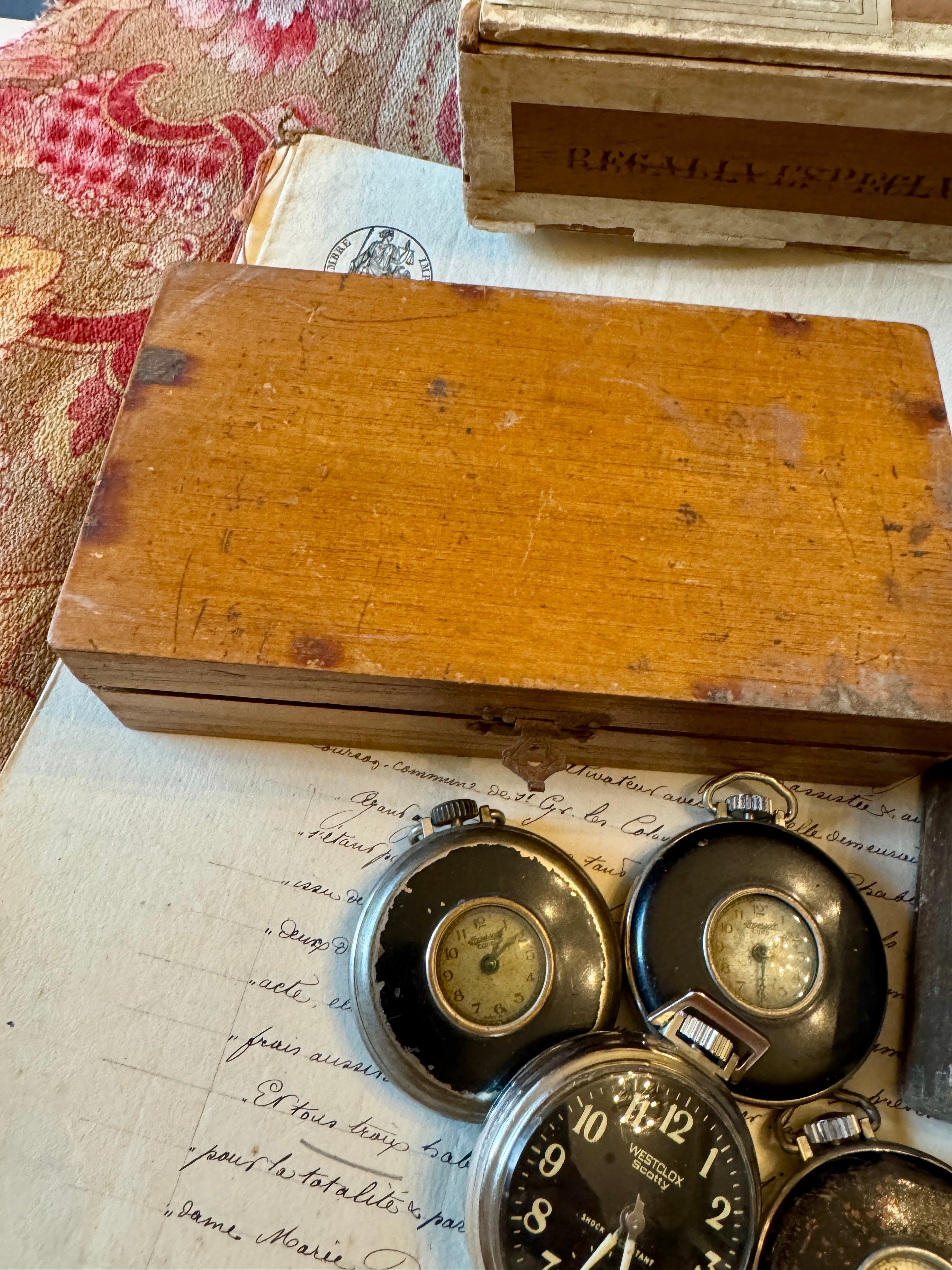 Antique French Watchmaker's Wooden Cases with Tubes