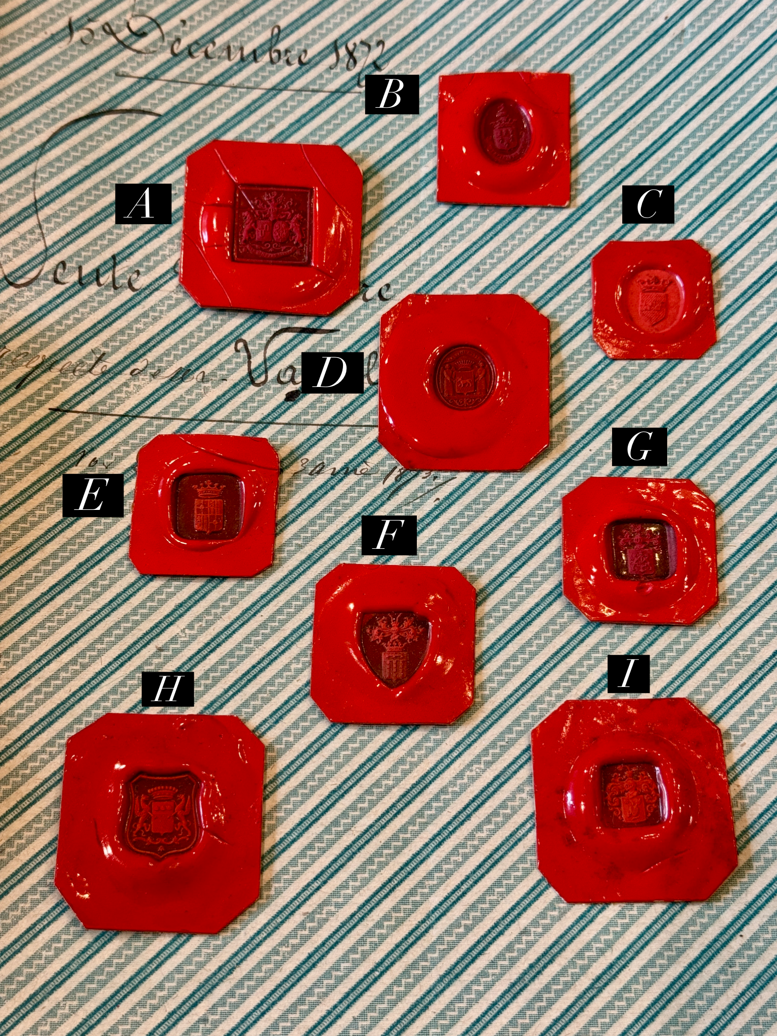 Rare French Red Wax Seal Impressions - H