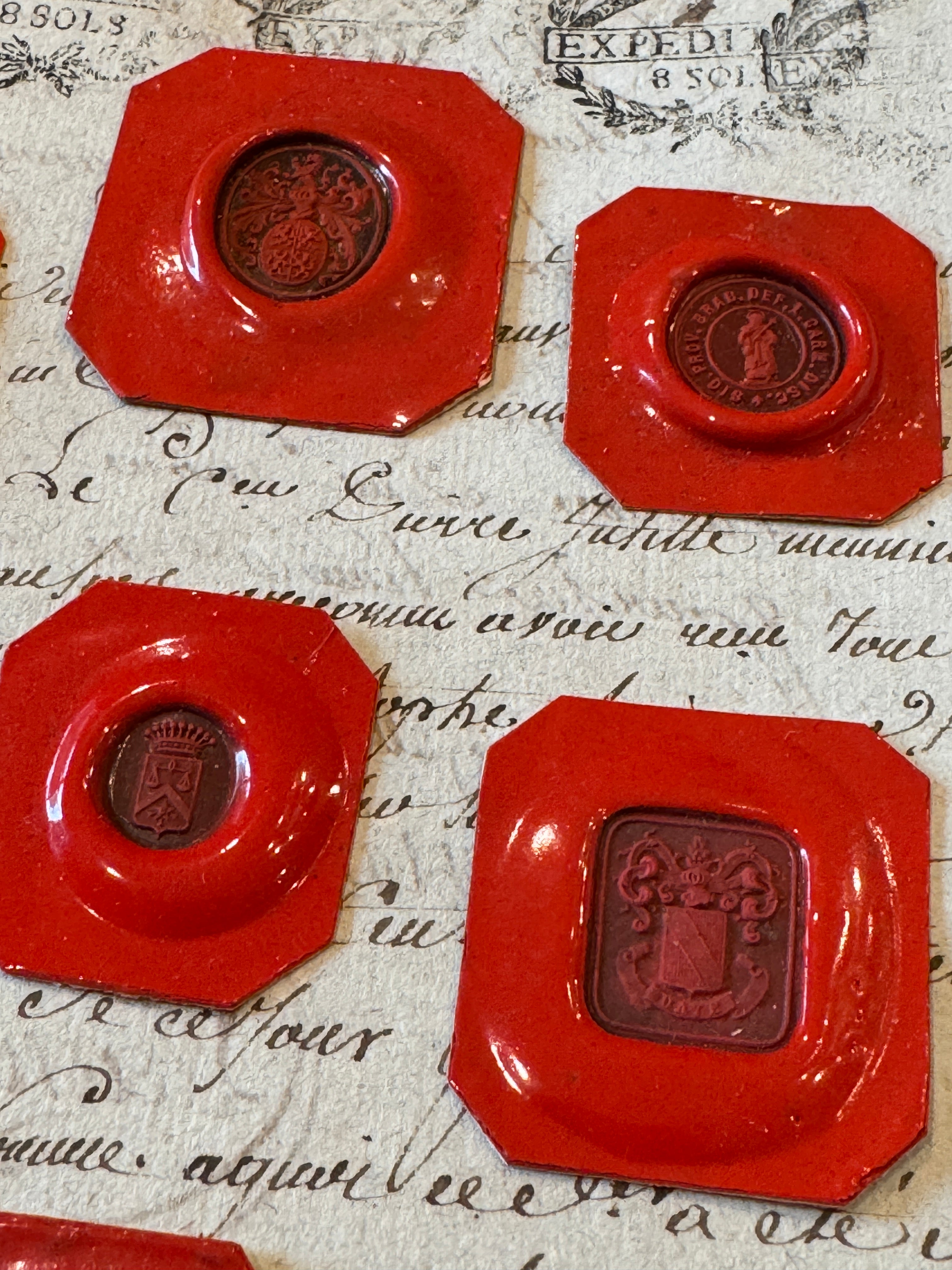 Rare French Red Wax Seal Impressions - J
