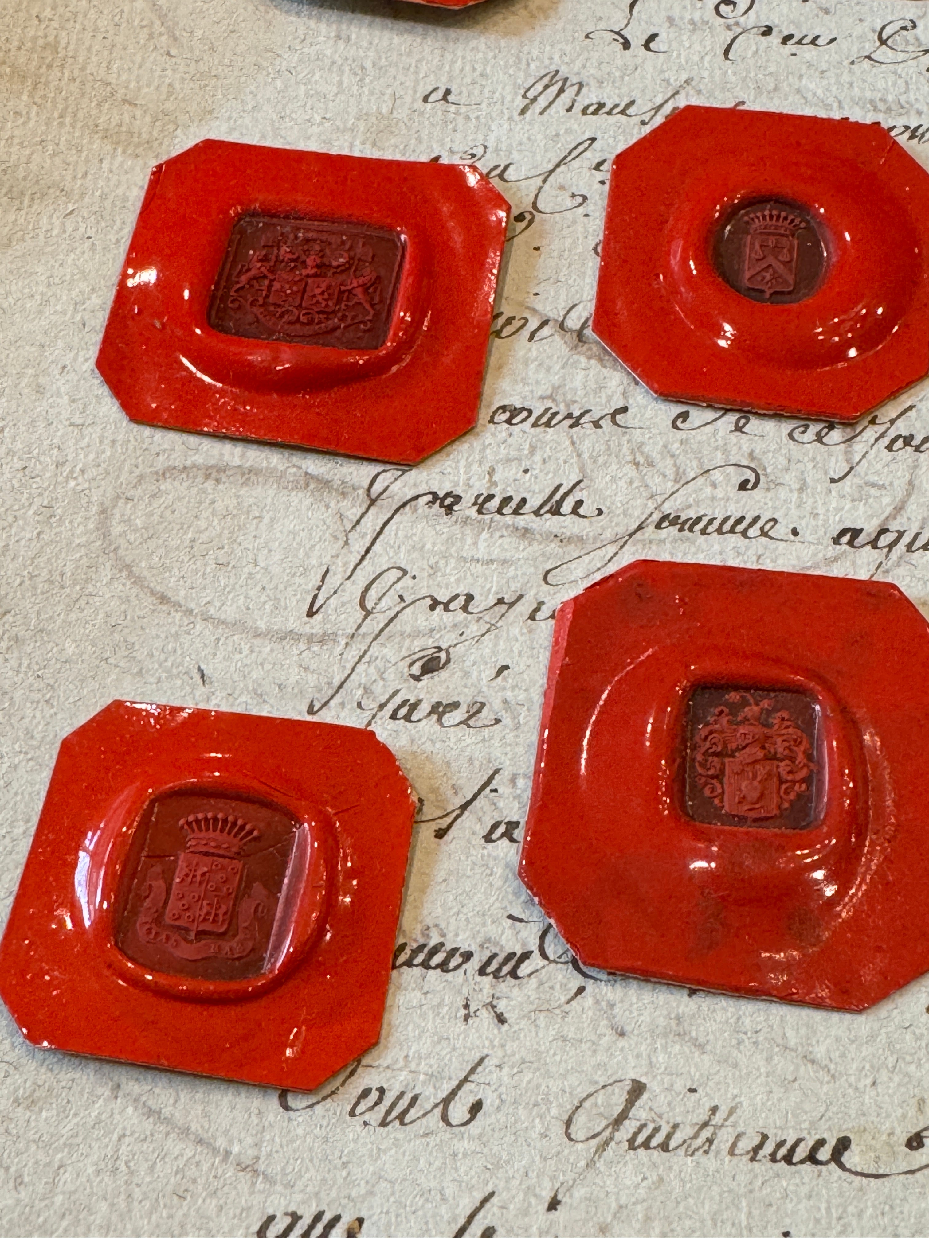 Rare French Red Wax Seal Impressions - J