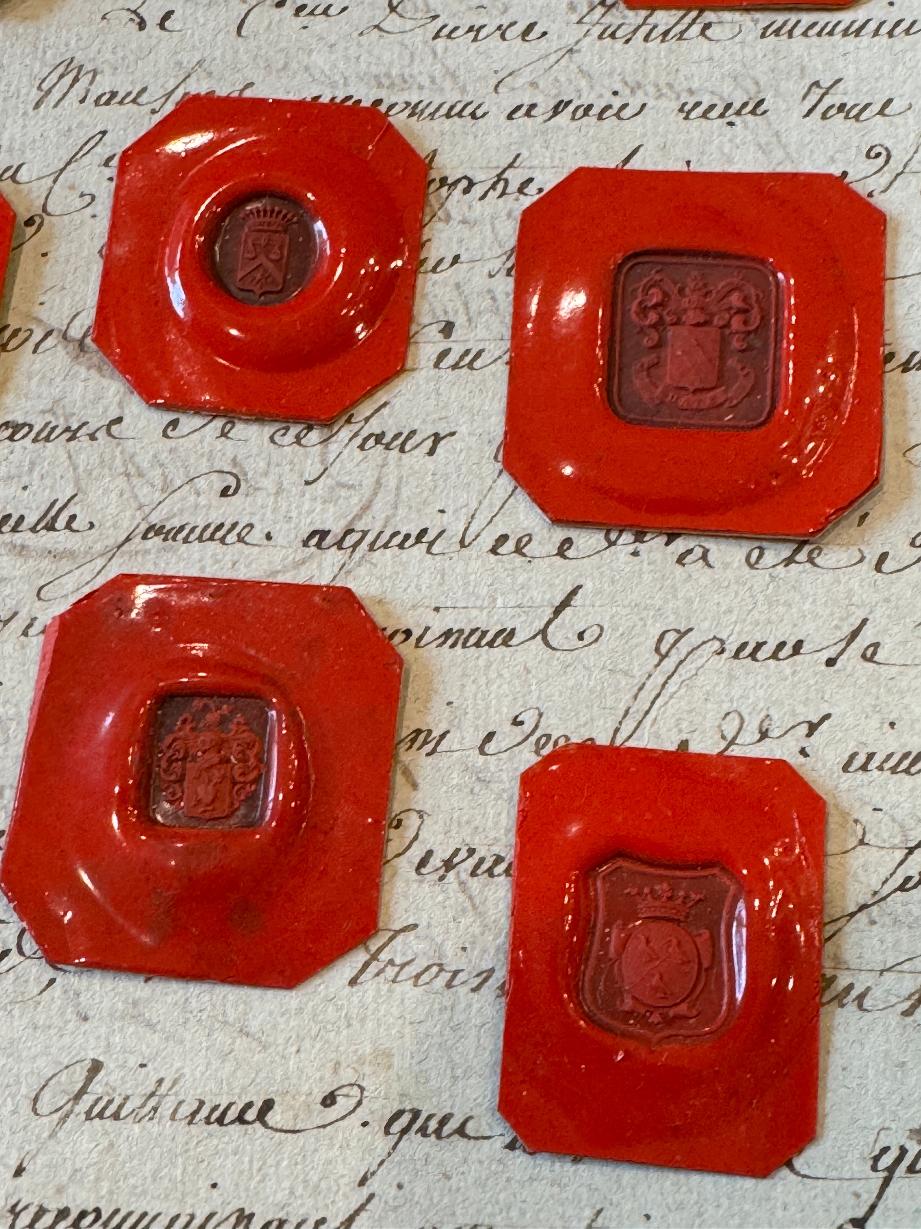 Rare French Red Wax Seal Impressions - J