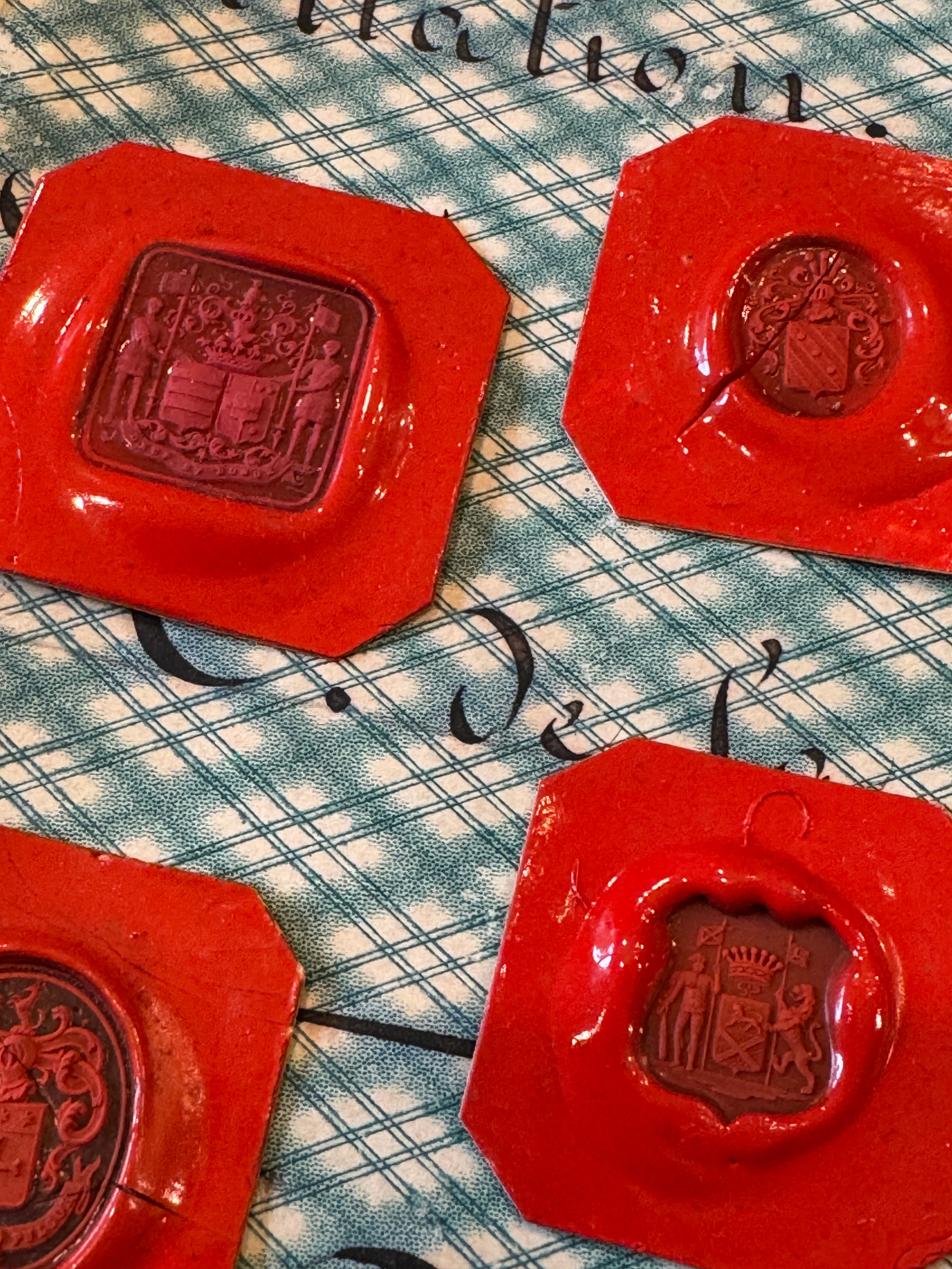 Rare French Red Wax Seal Impressions - M