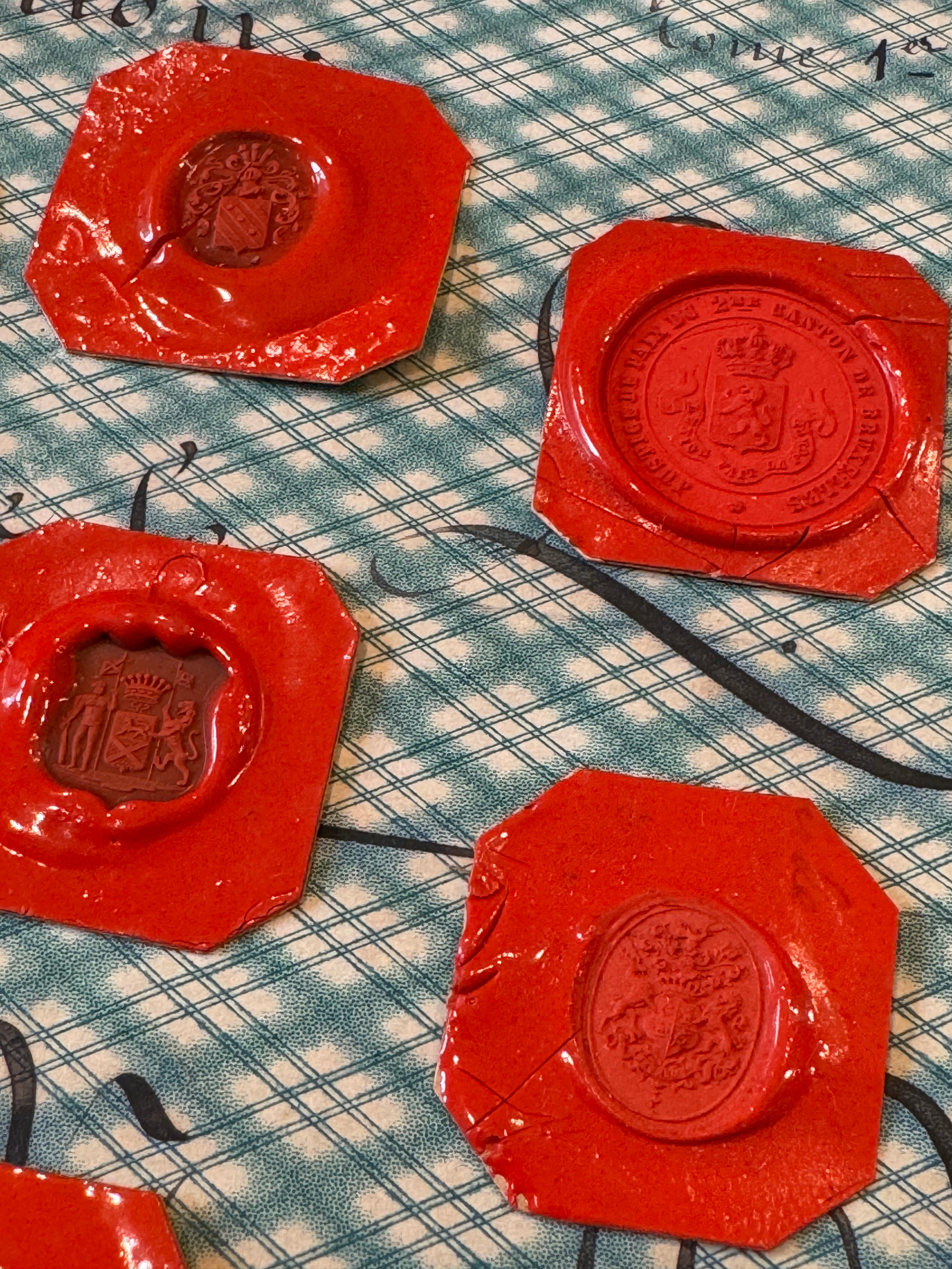 Rare French Red Wax Seal Impressions - M