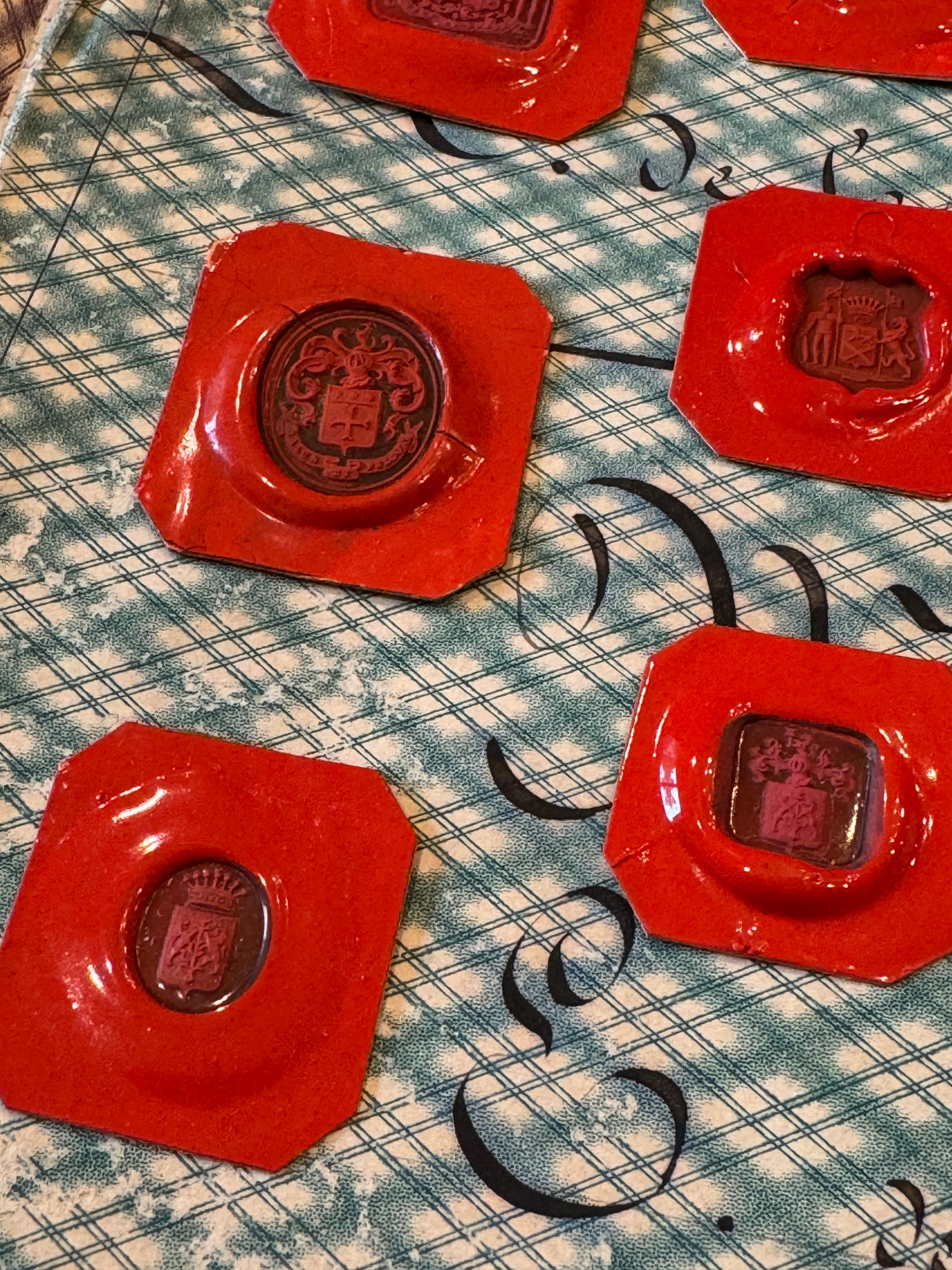 Rare French Red Wax Seal Impressions - M