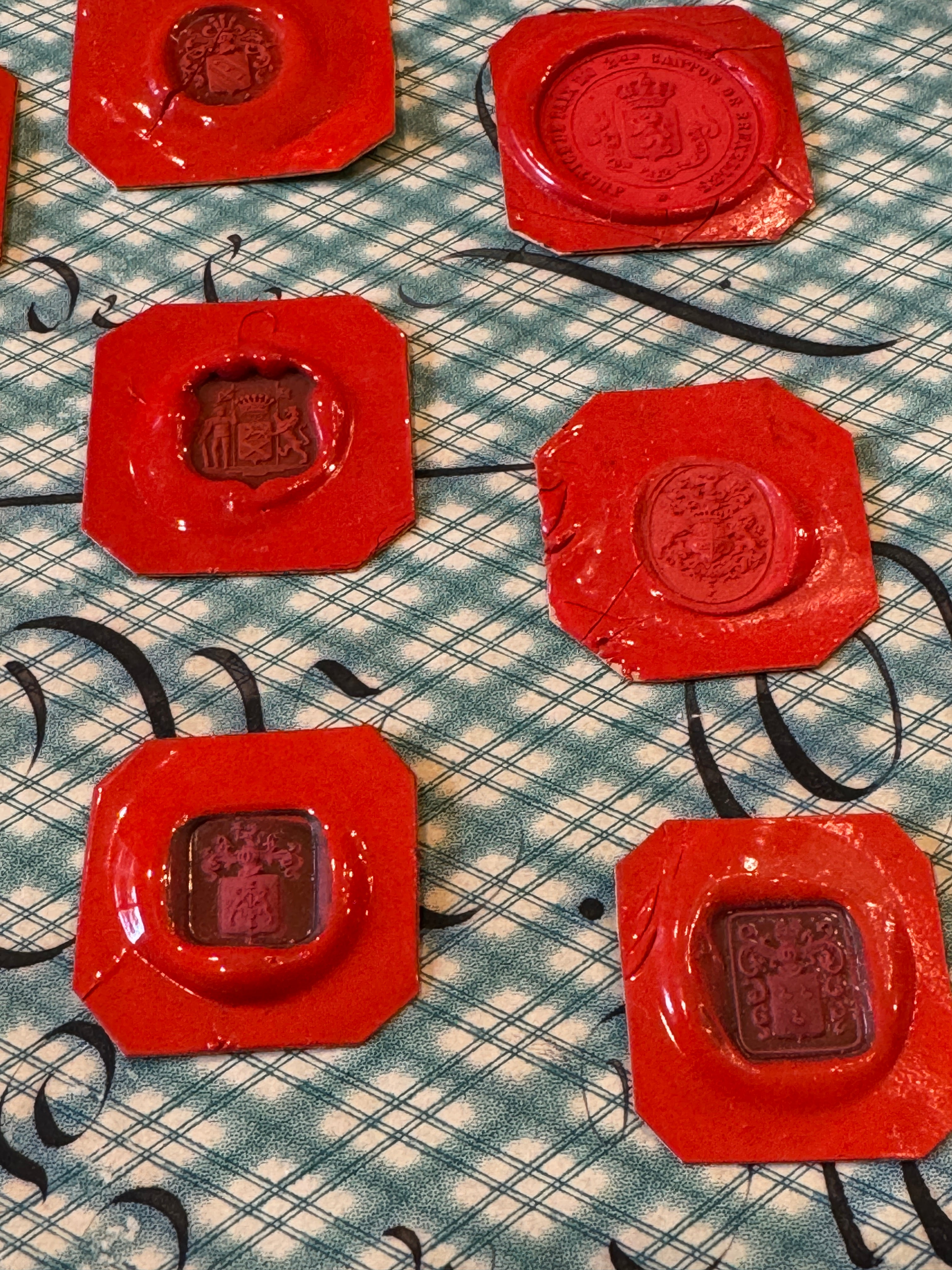 Rare French Red Wax Seal Impressions - M