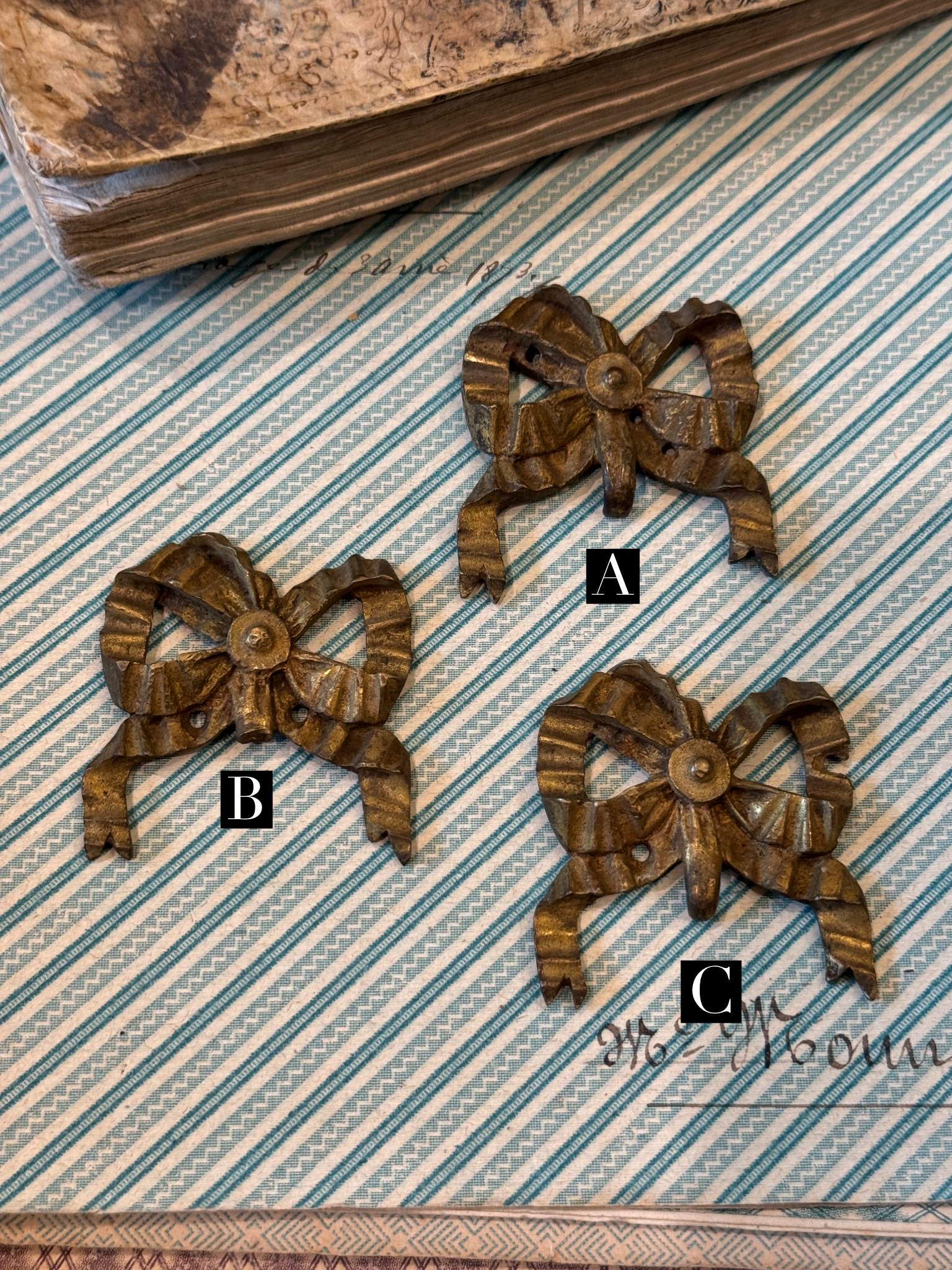 Antique 1800s Ormolu Bow Mounts