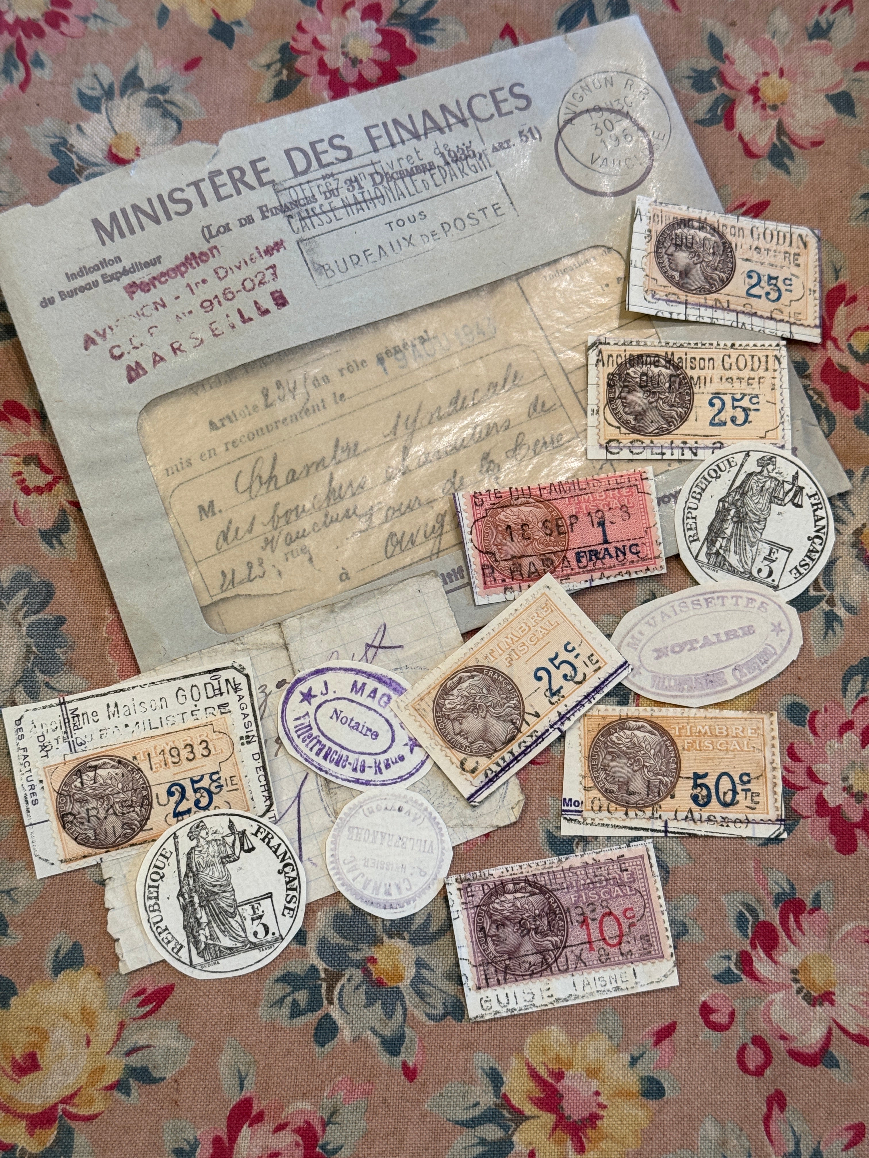 Antique French Envelope with Misc. Ephemera