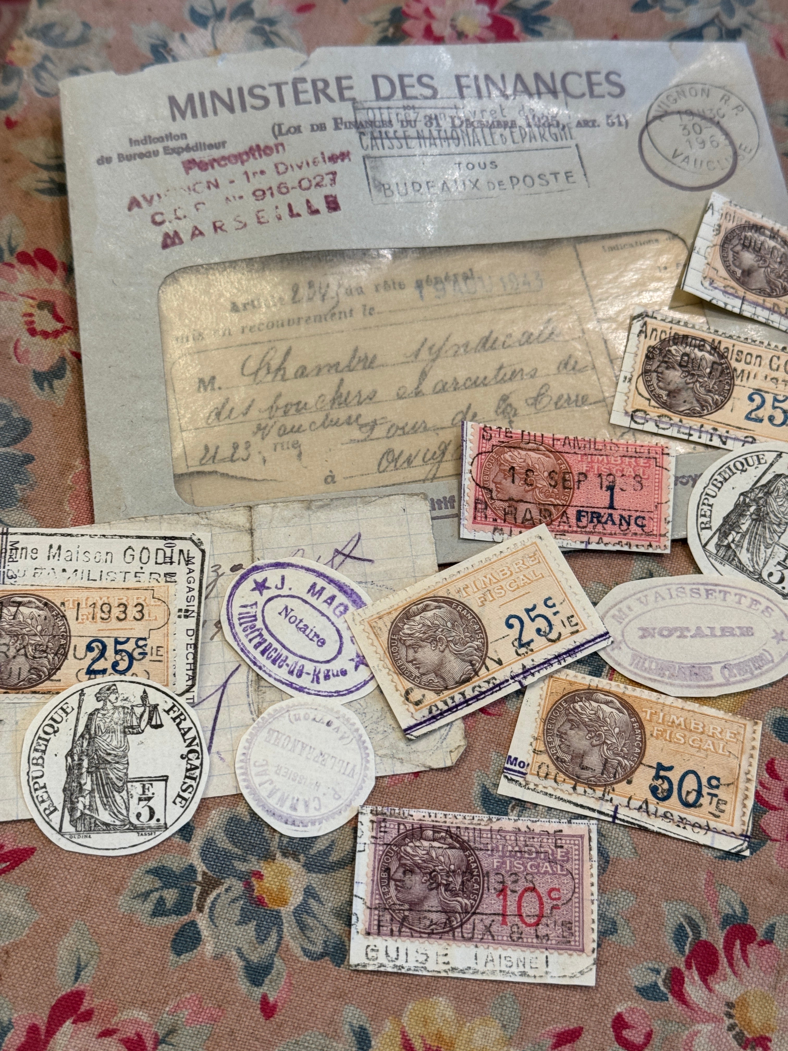 Antique French Envelope with Misc. Ephemera
