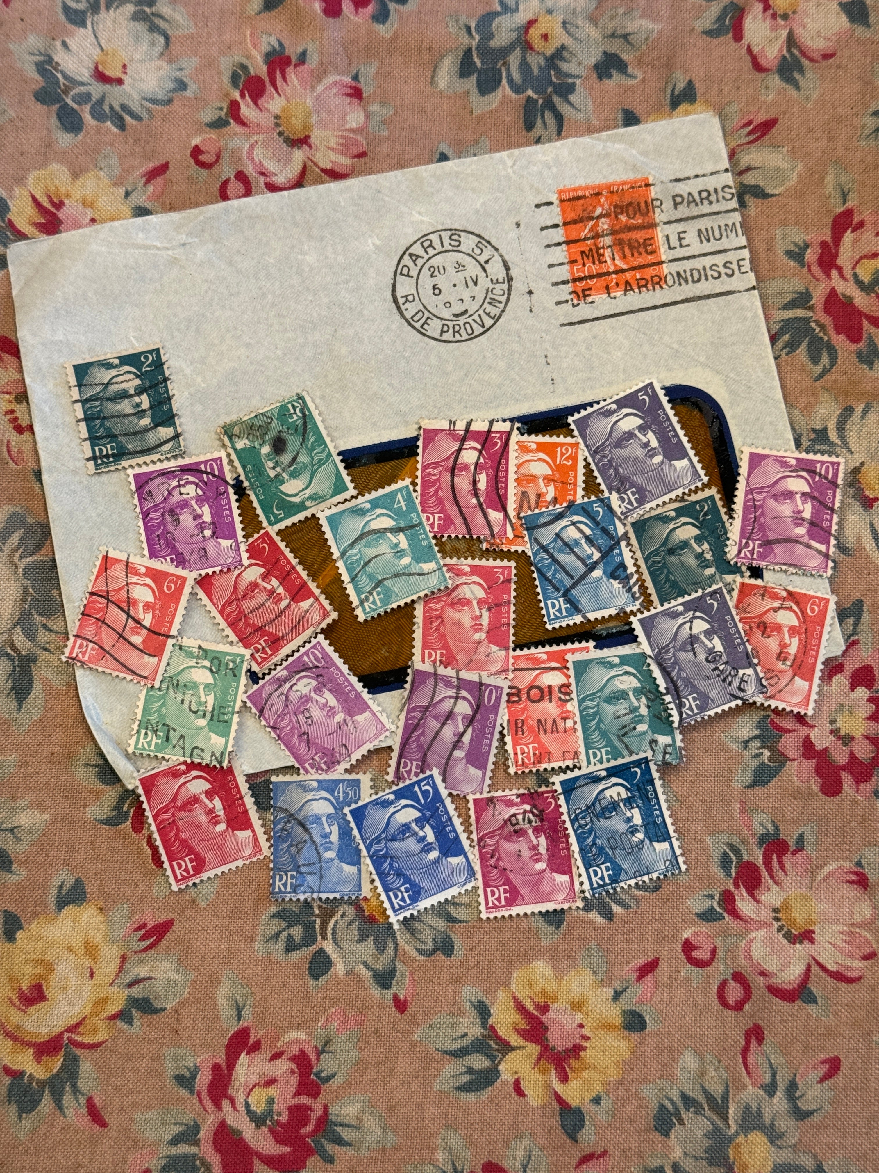 Antique French Envelope filled with stamps