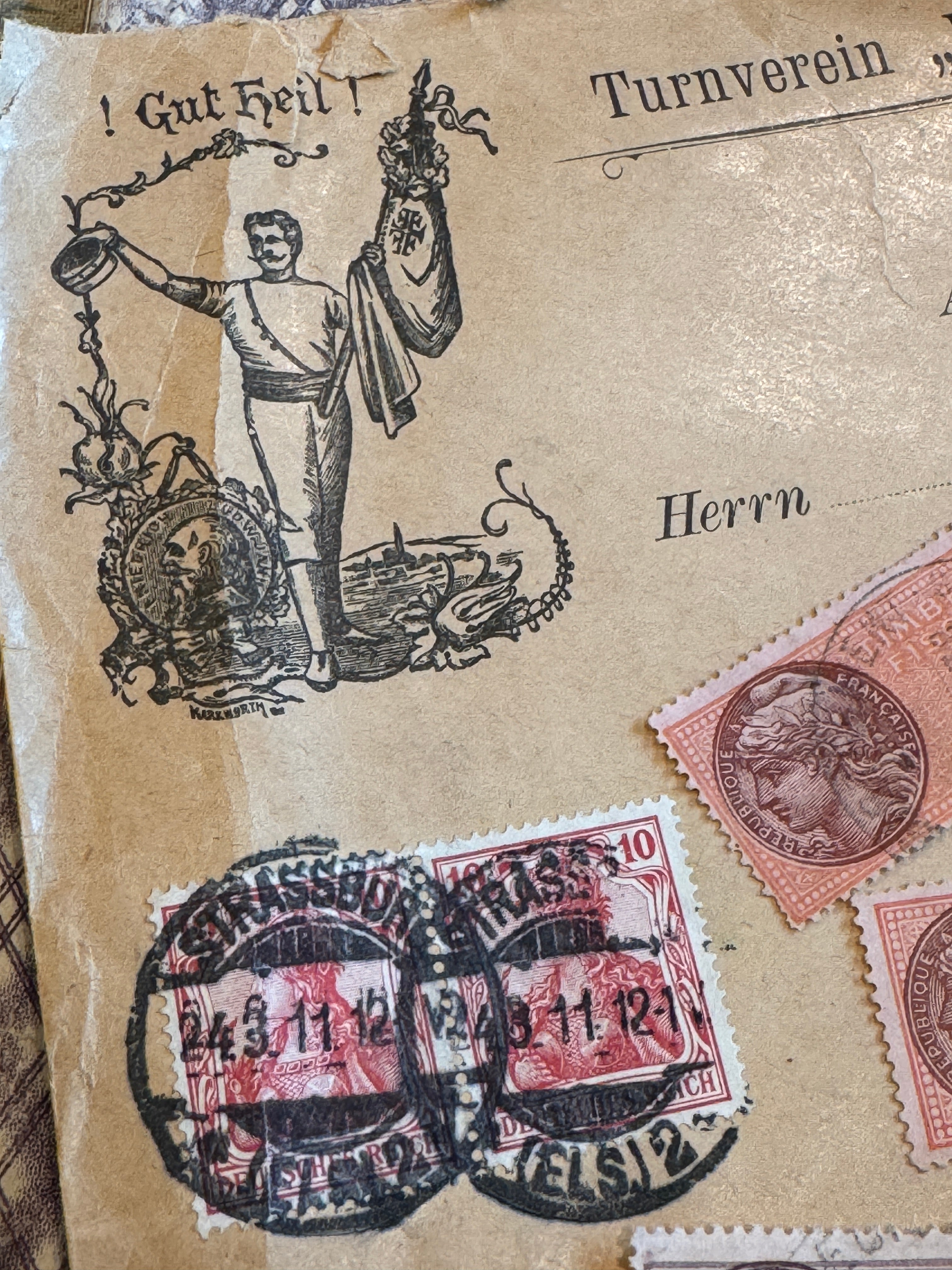 Antique TURNVEREIN Envelope with French Stamps