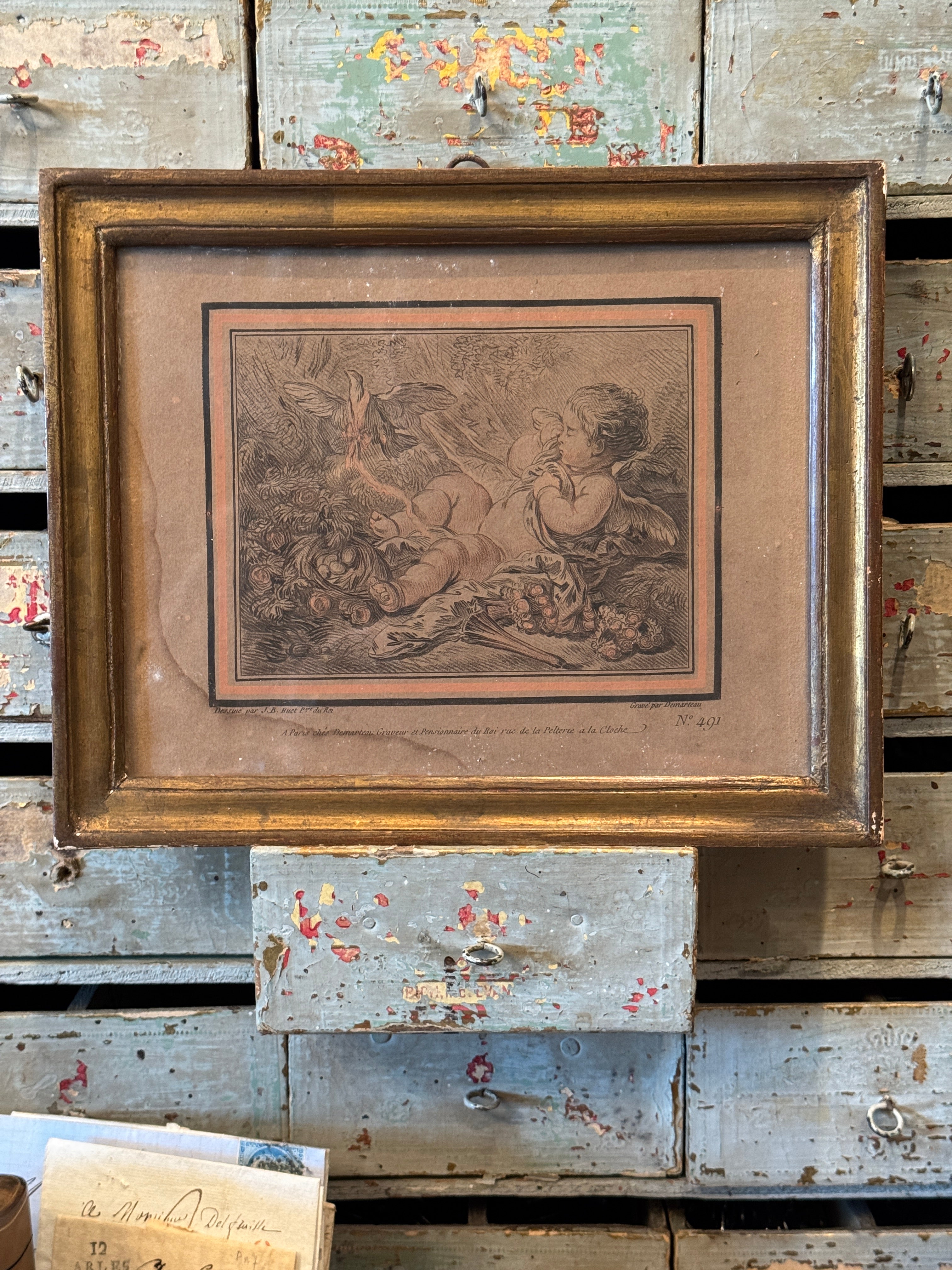 Antique French Late 1800s Angel Engraving - Piece 1