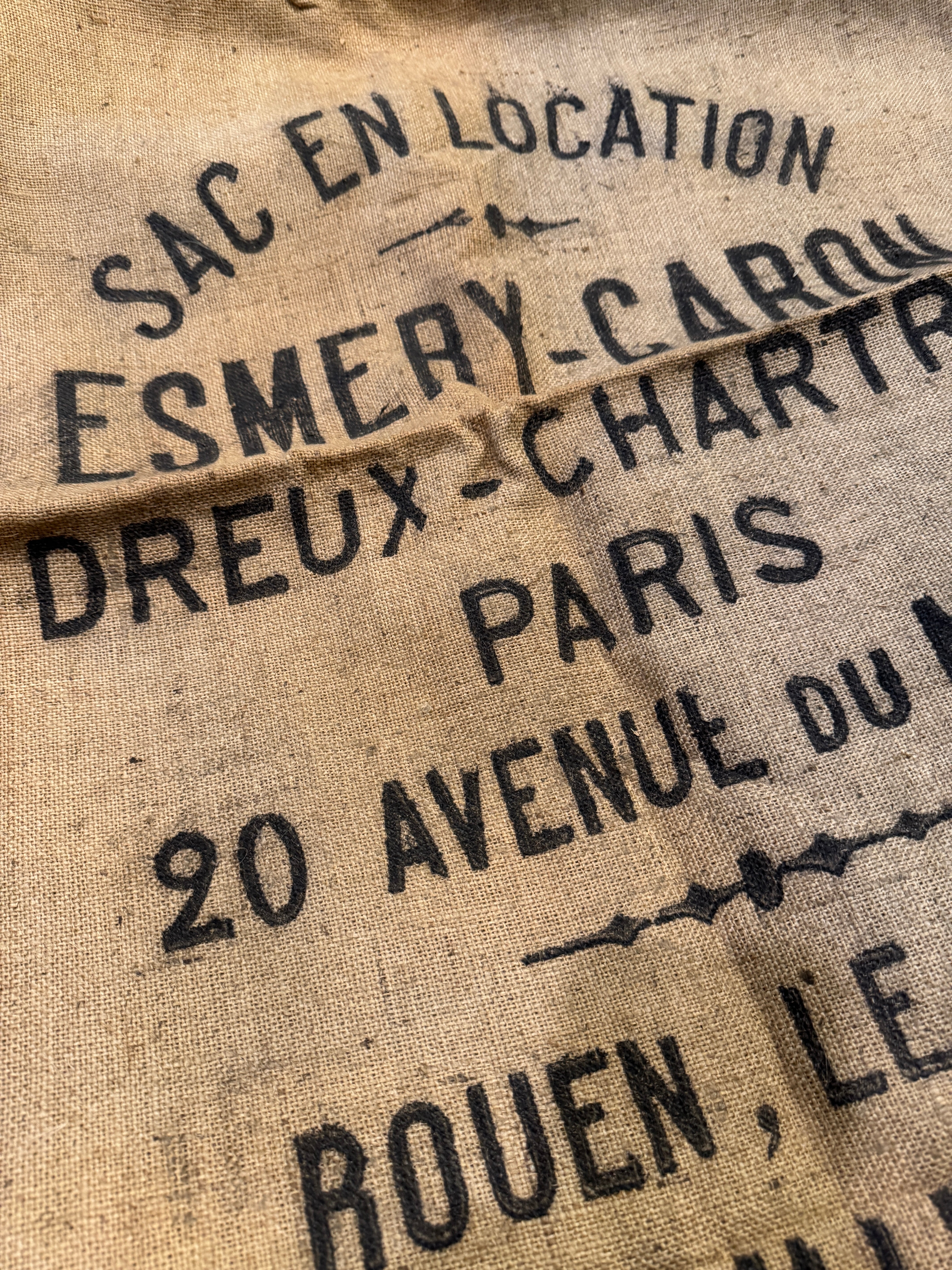 Antique 19th Century French "PARIS" Linen and Hemp Sack
