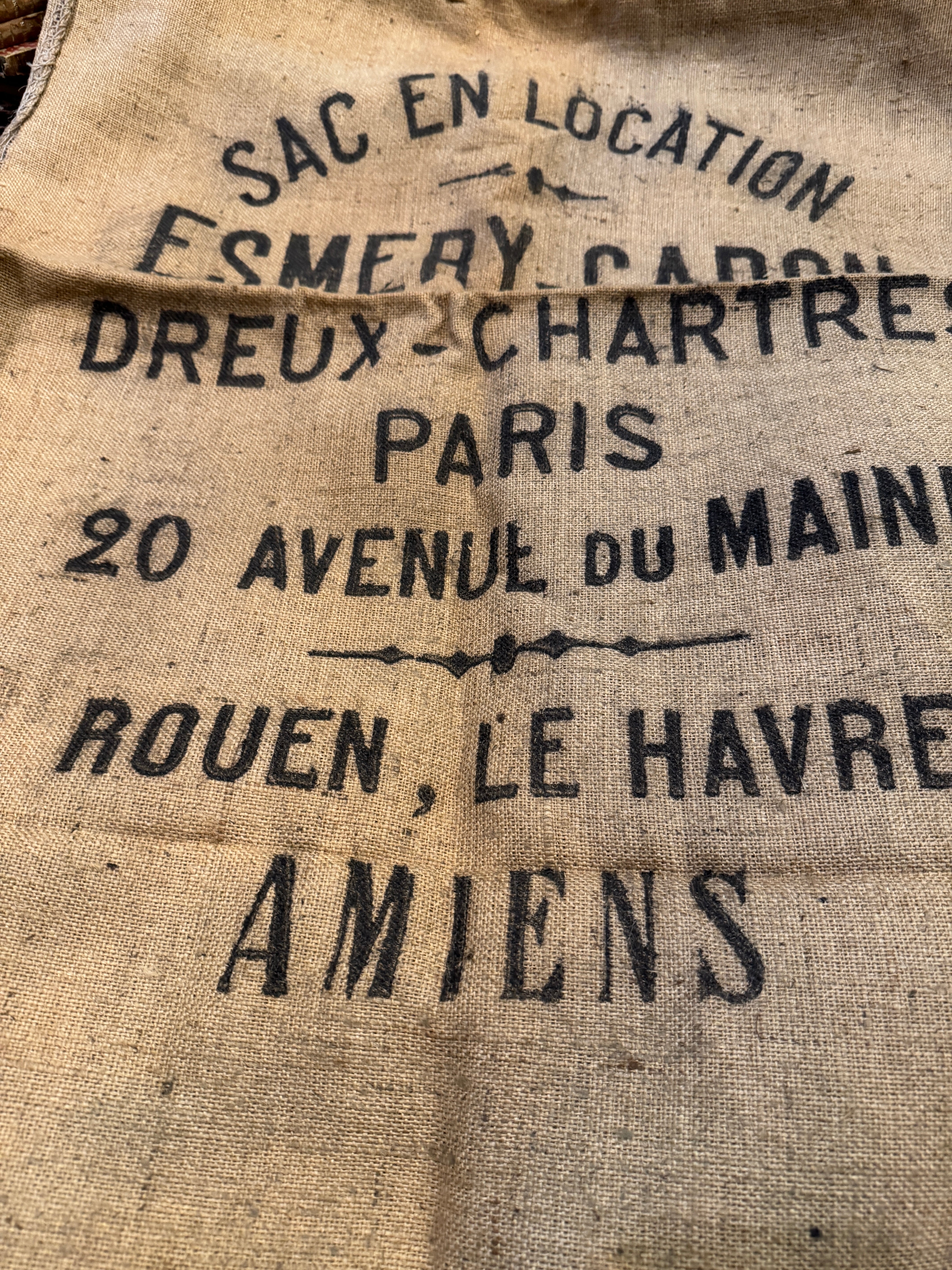 Antique 19th Century French "PARIS" Linen and Hemp Sack