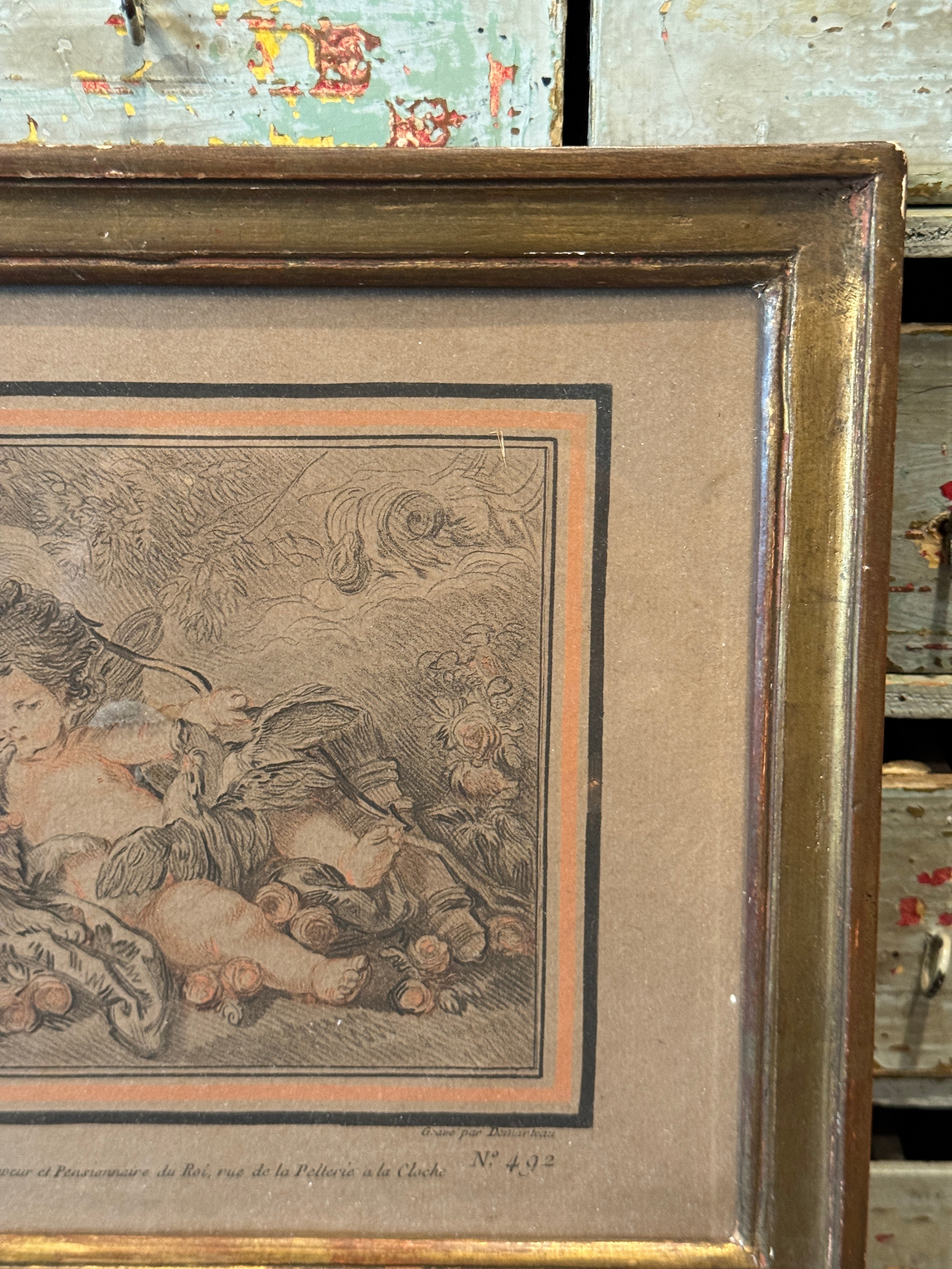 Antique French Late 1800s Angel Engraving - Piece 2