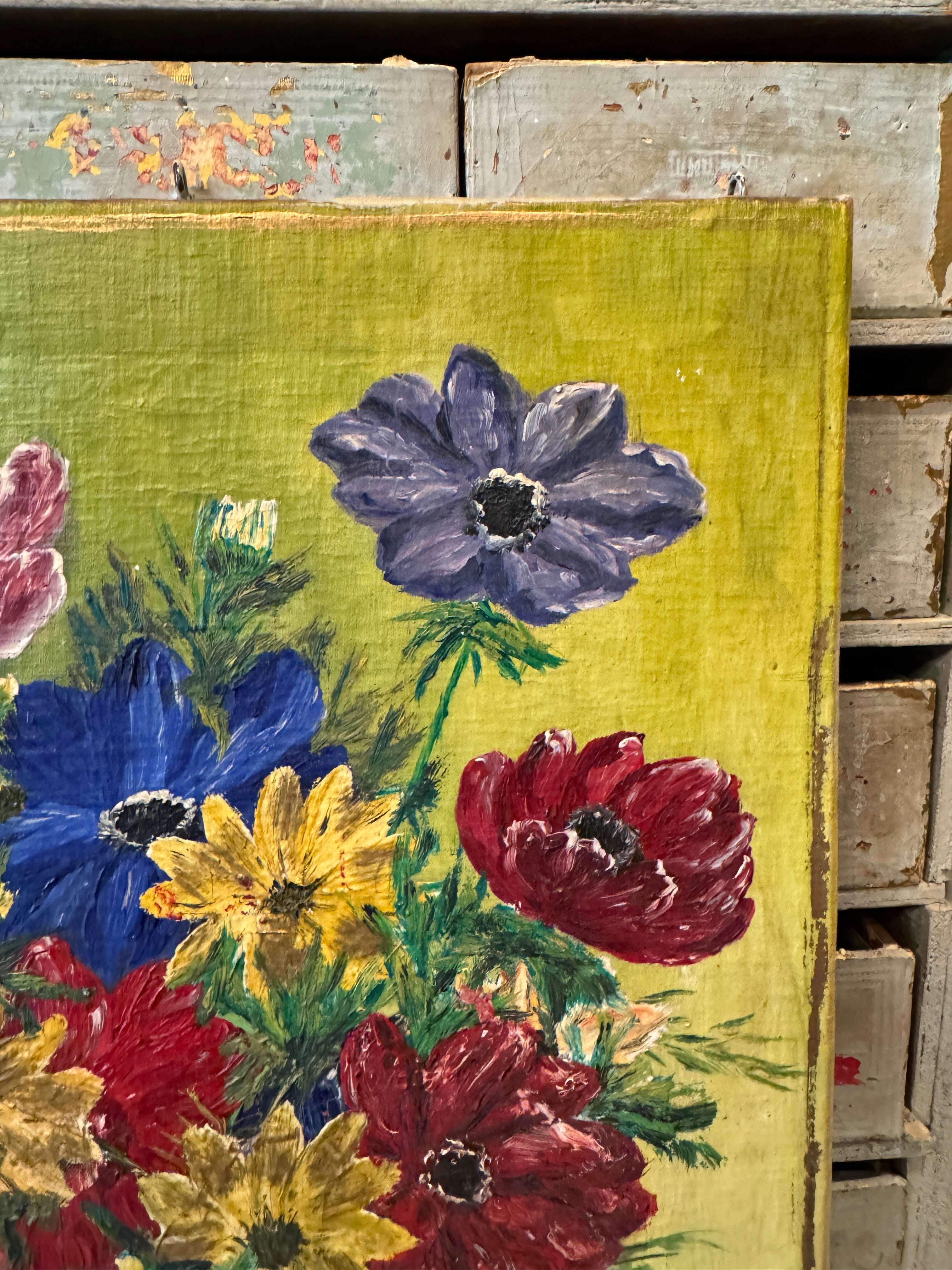 Antique French Floral Canvas Painting
