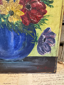Antique French Floral Canvas Painting
