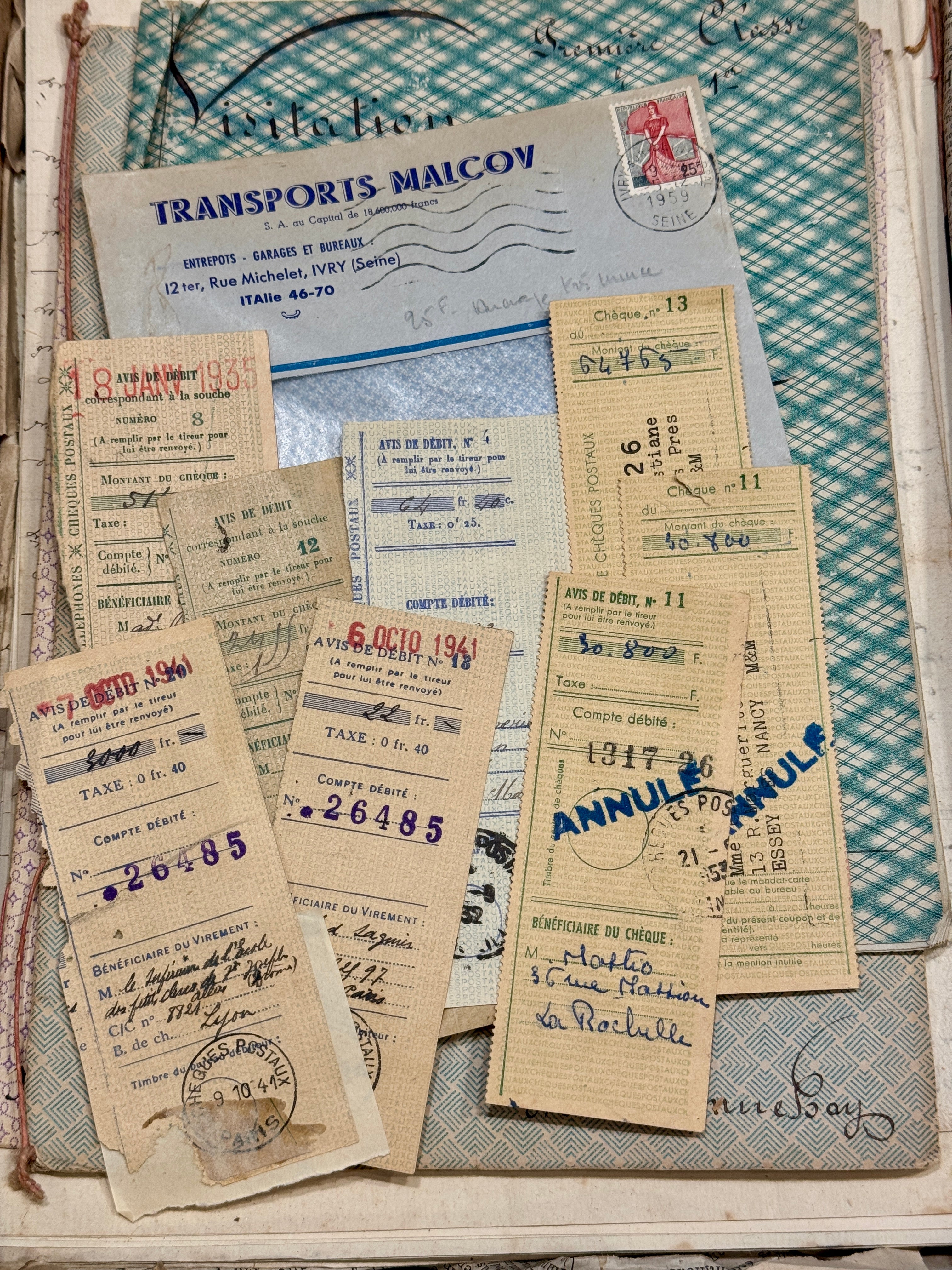 Antique French Envelope with Assorted Tax Receipts