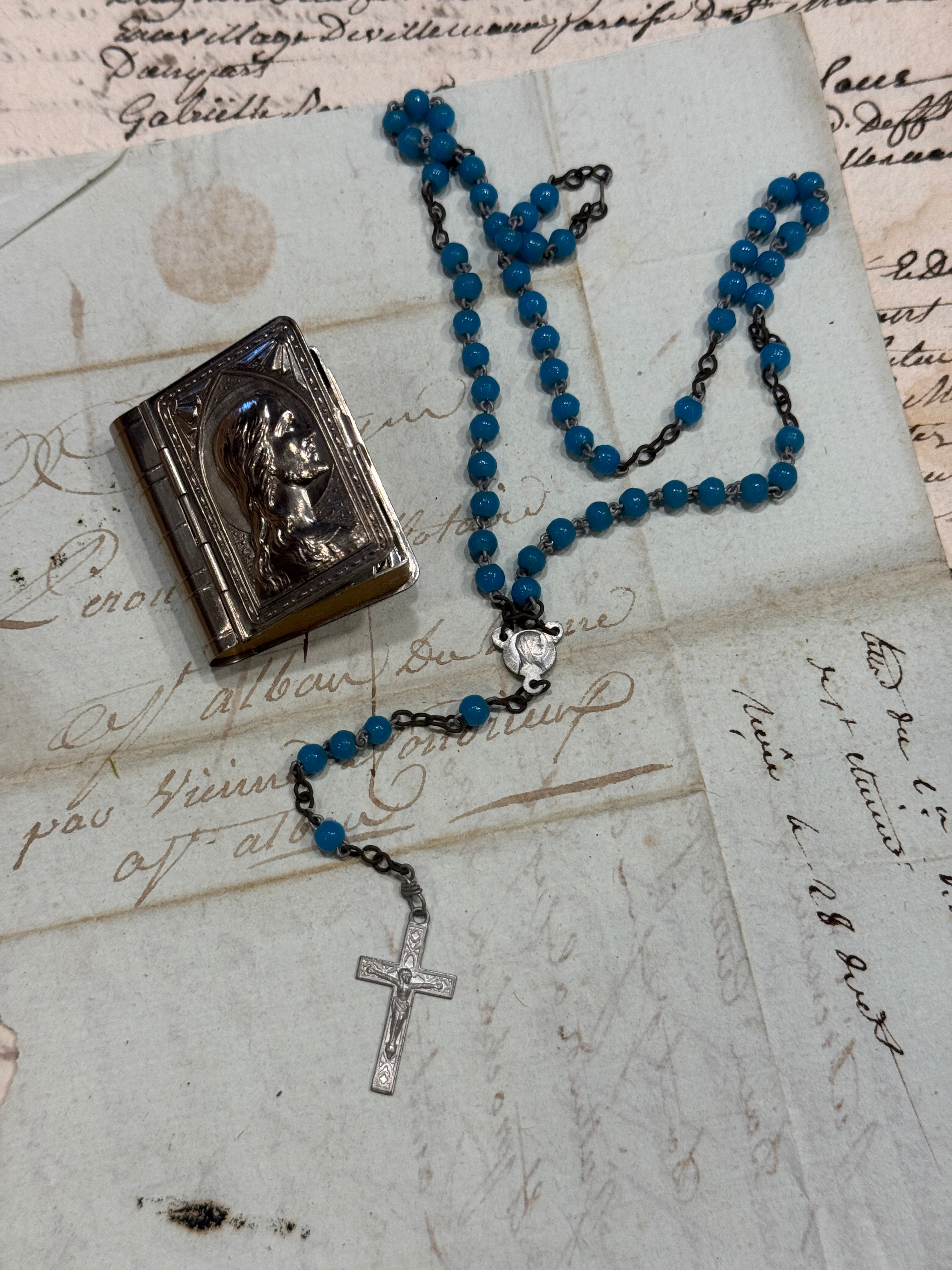 Antique French Communion Box and Rosary
