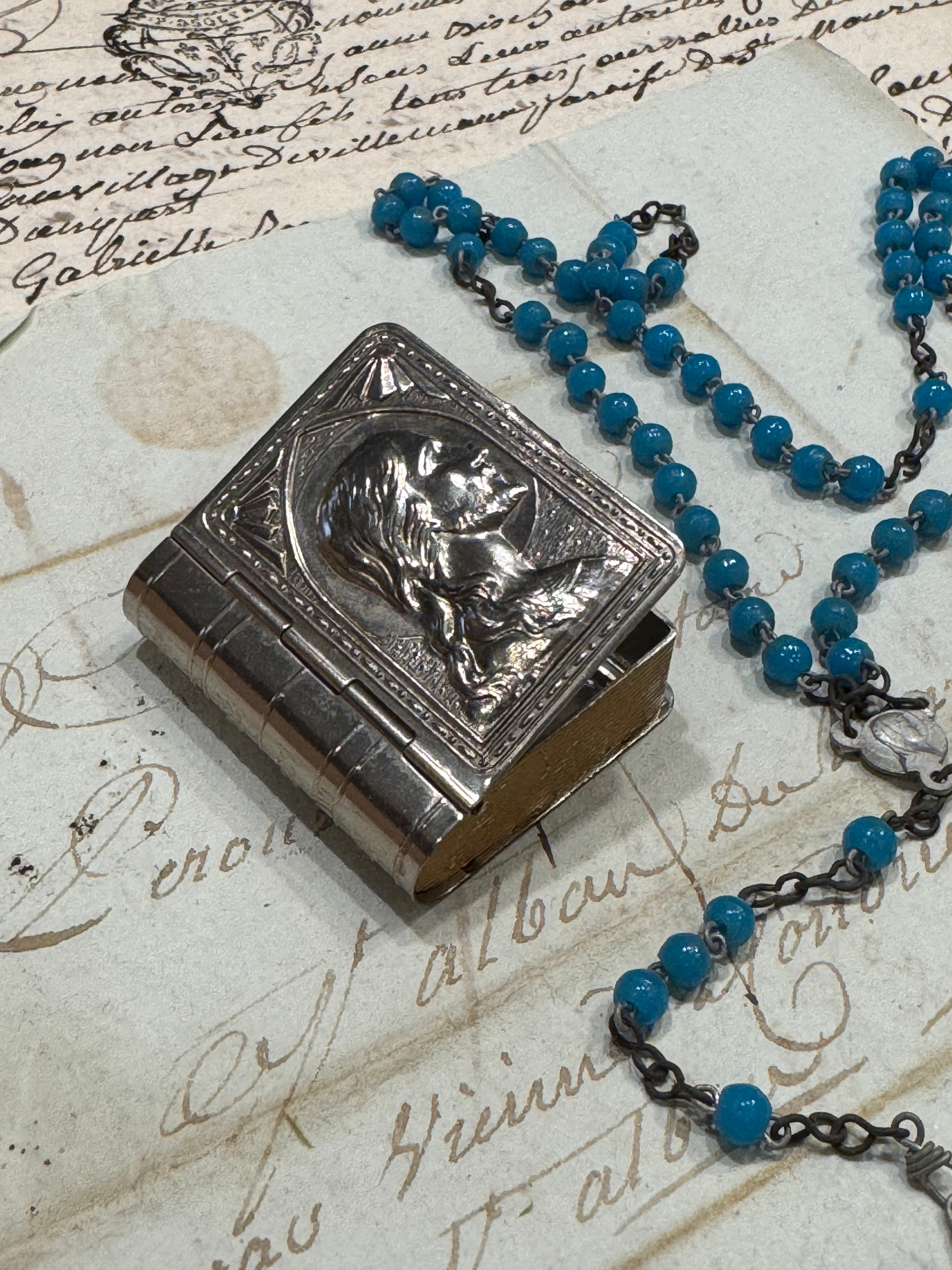 Antique French Communion Box and Rosary