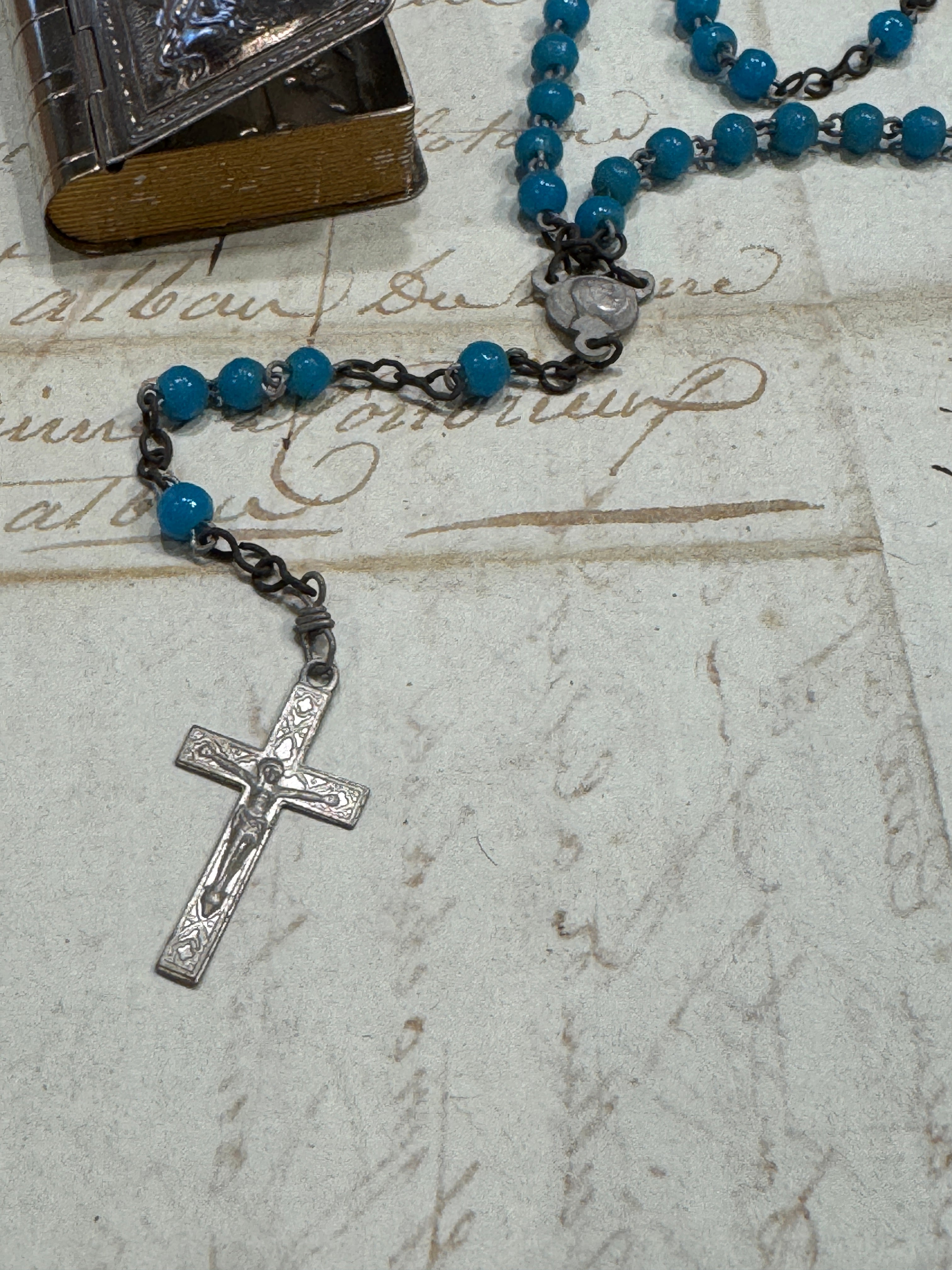 Antique French Communion Box and Rosary