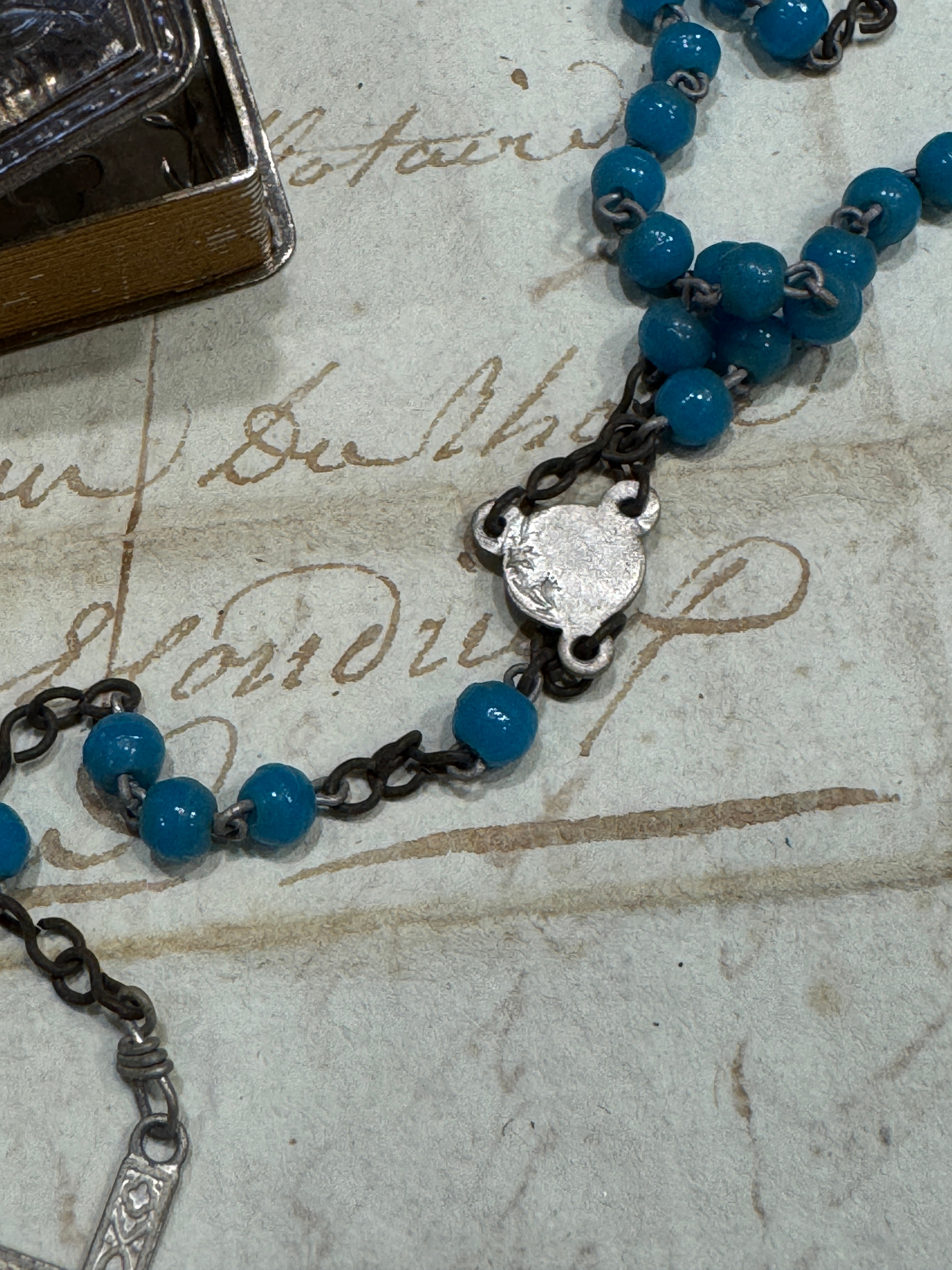 Antique French Communion Box and Rosary