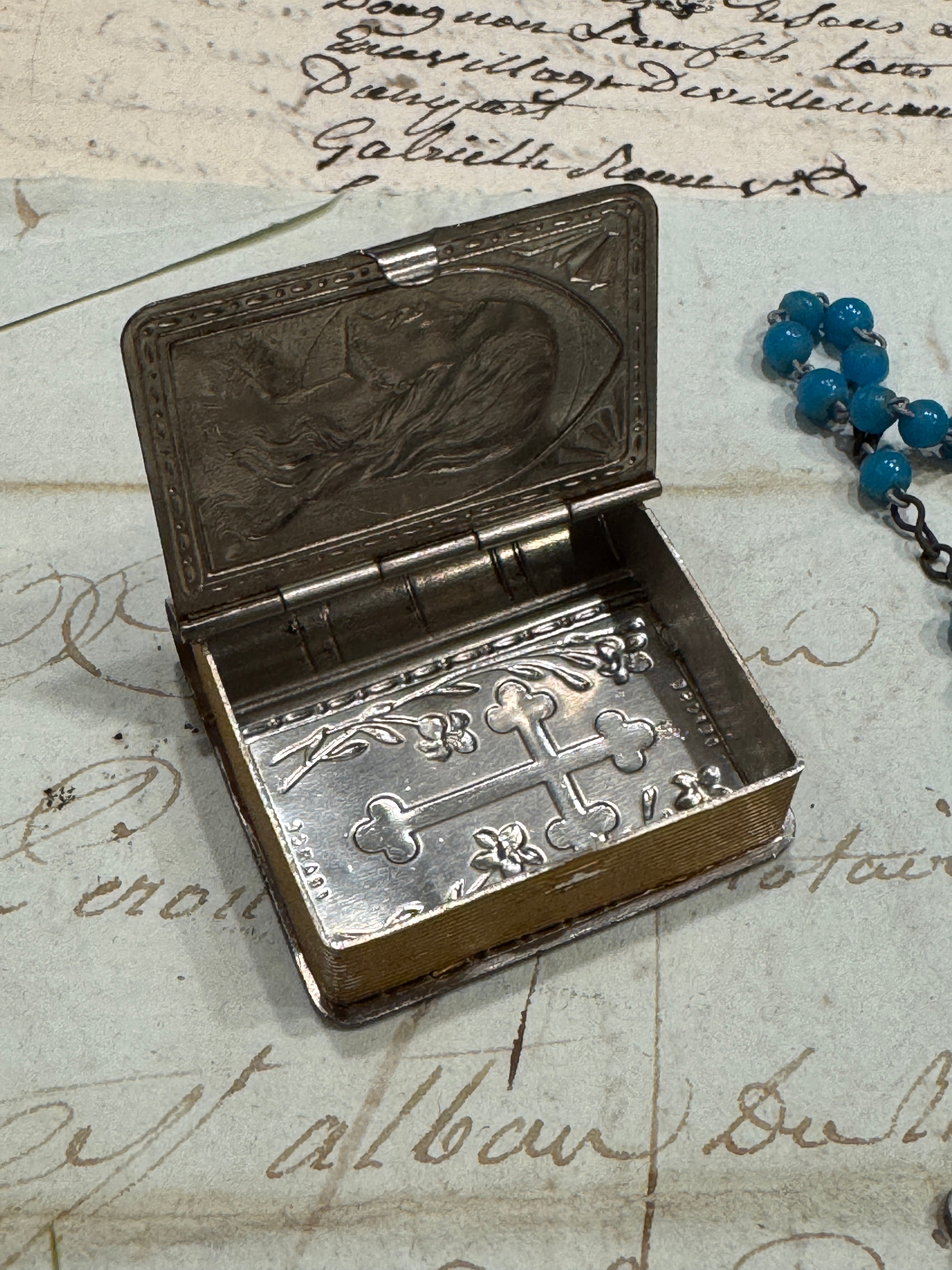 Antique French Communion Box and Rosary