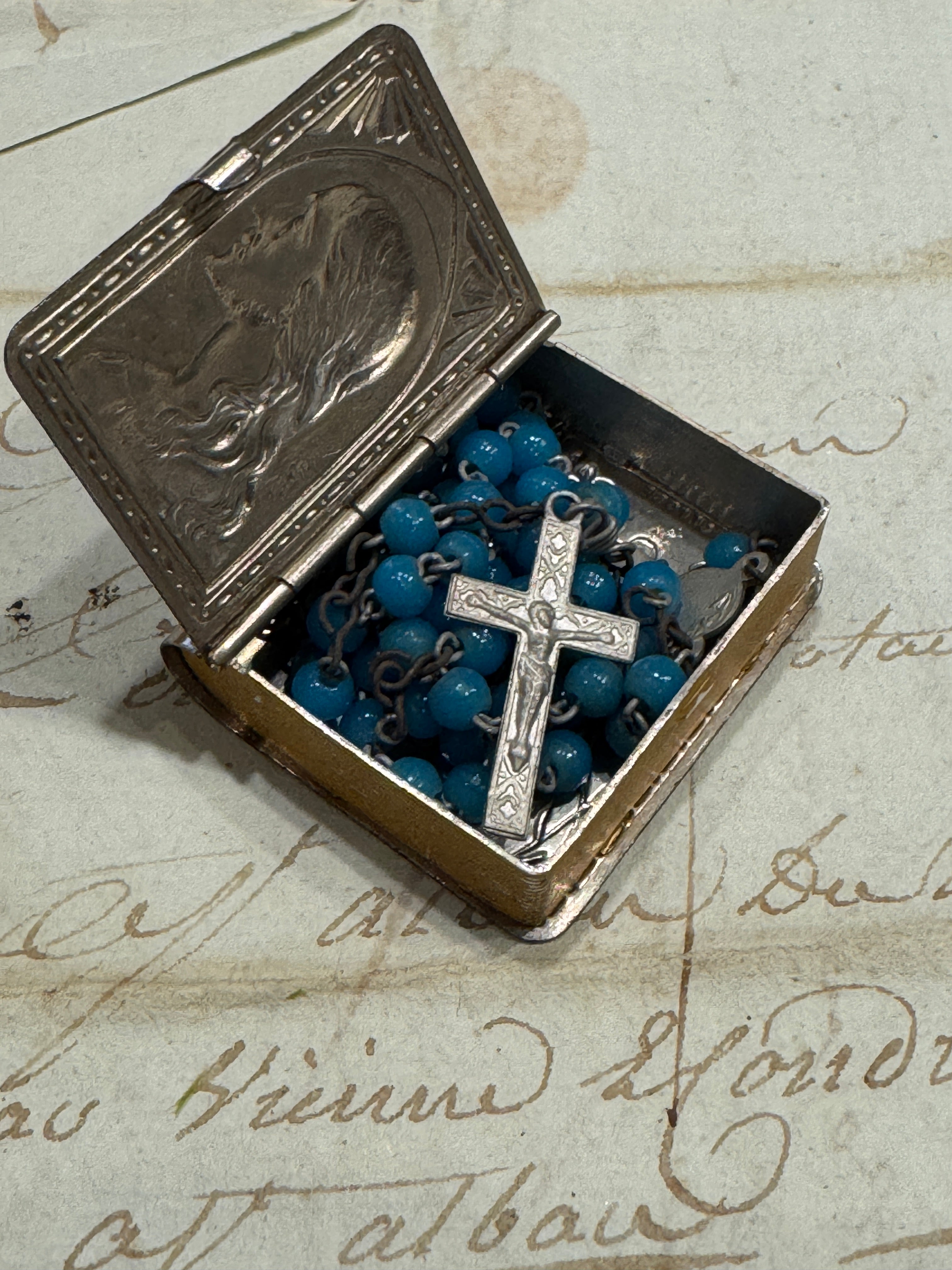 Antique French Communion Box and Rosary