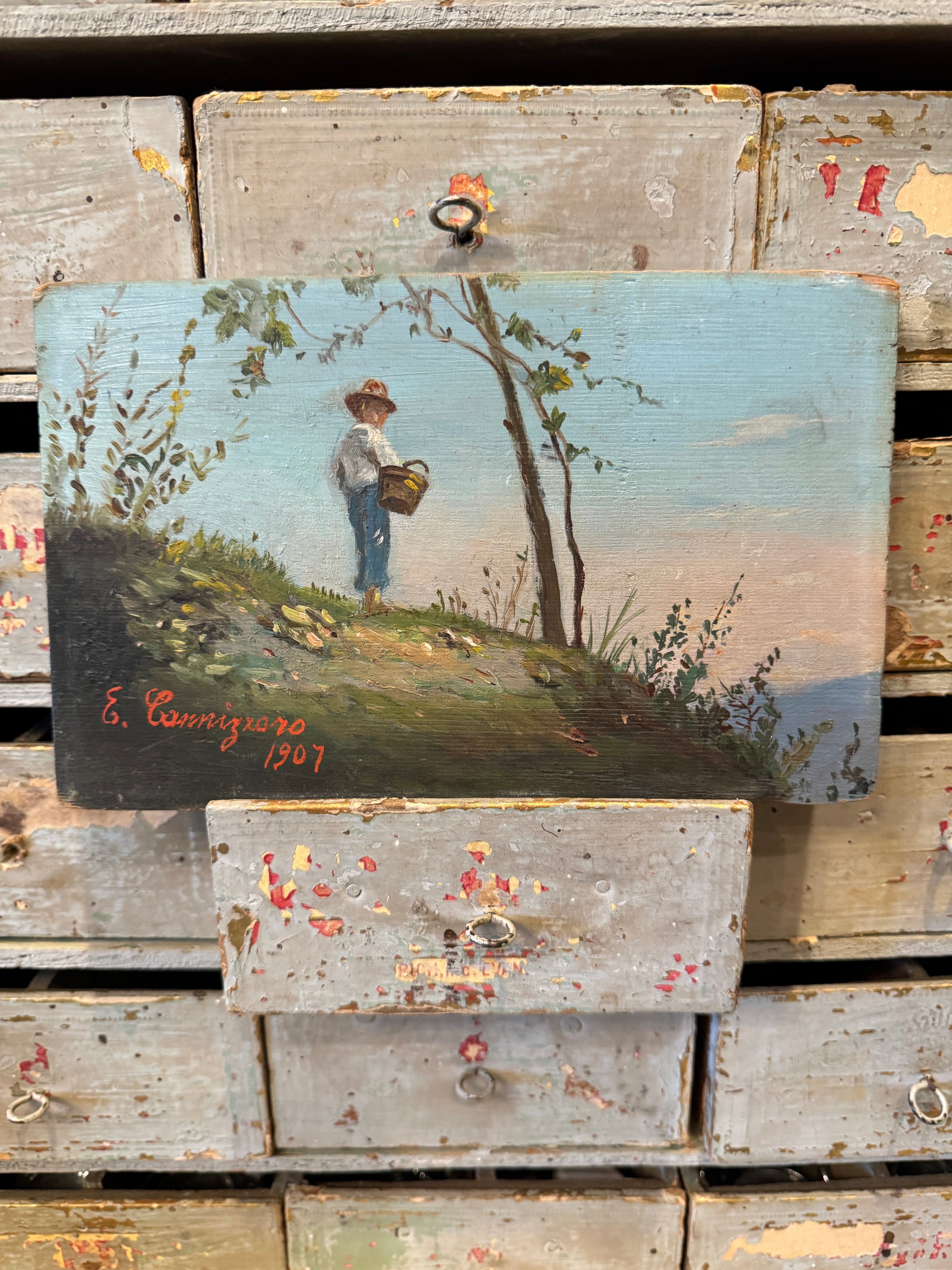 Antique French Oil Painting of a Young Boy