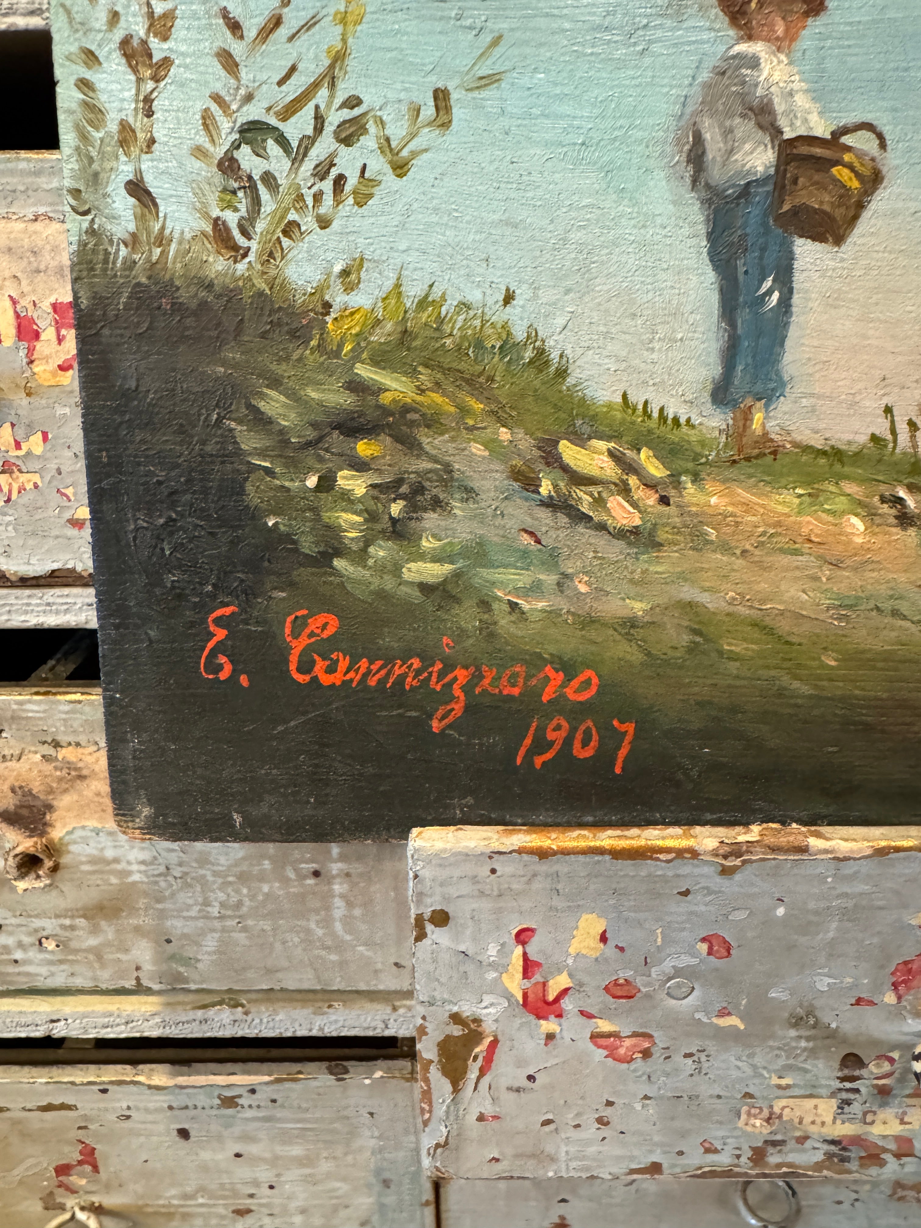 Antique French Oil Painting of a Young Boy