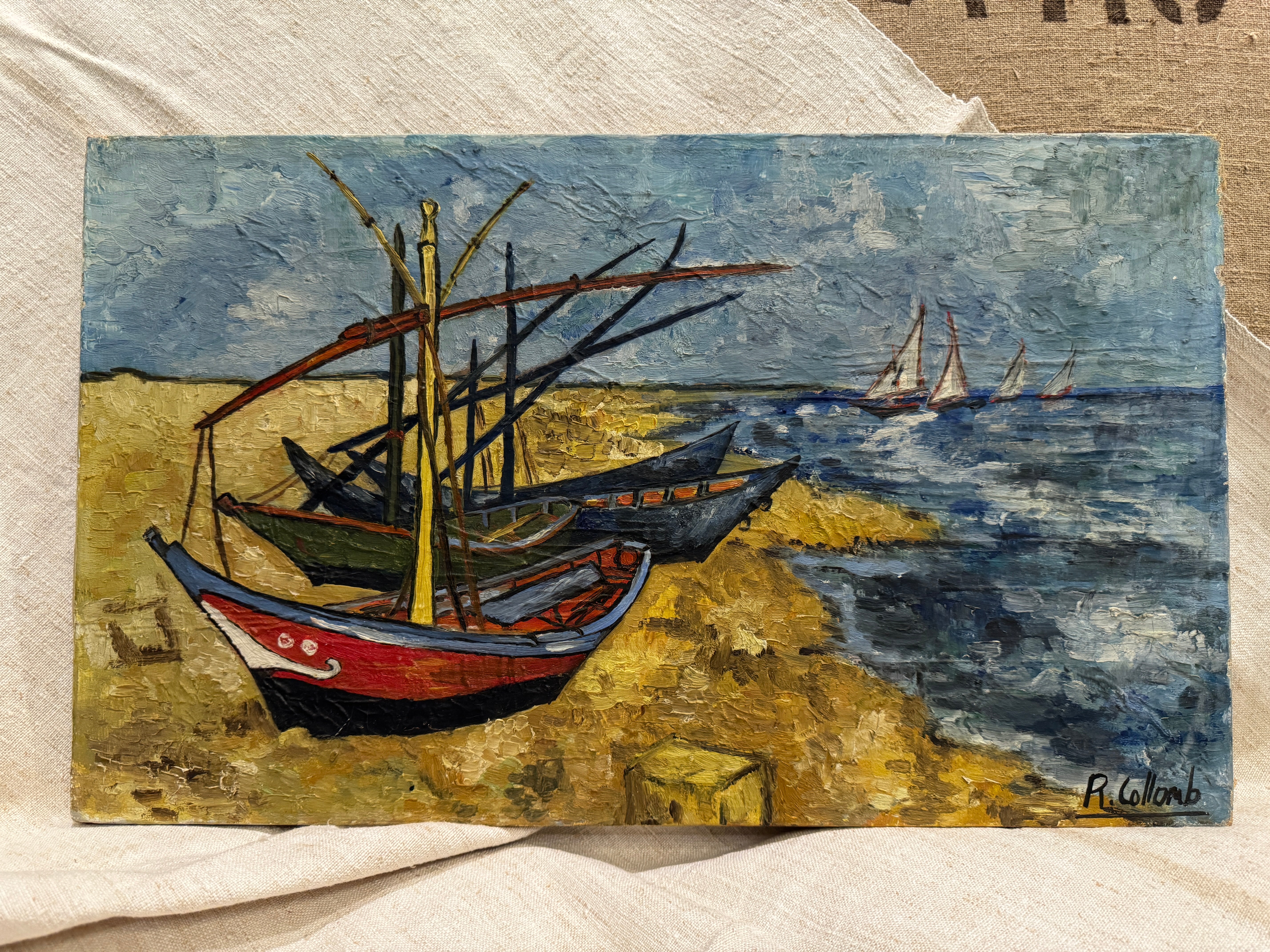 Original Antique French Nautical Oil Painting