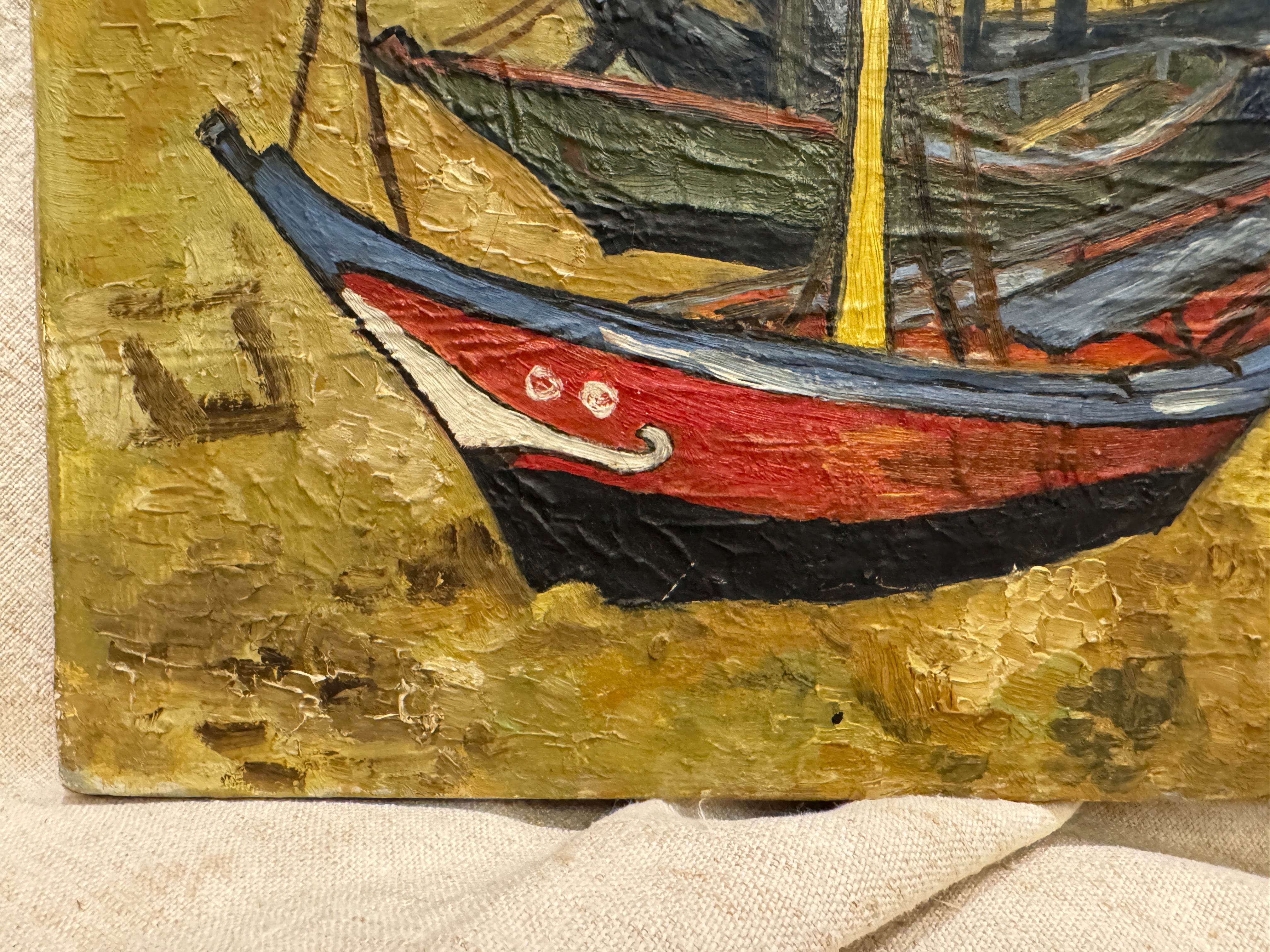 Original Antique French Nautical Oil Painting