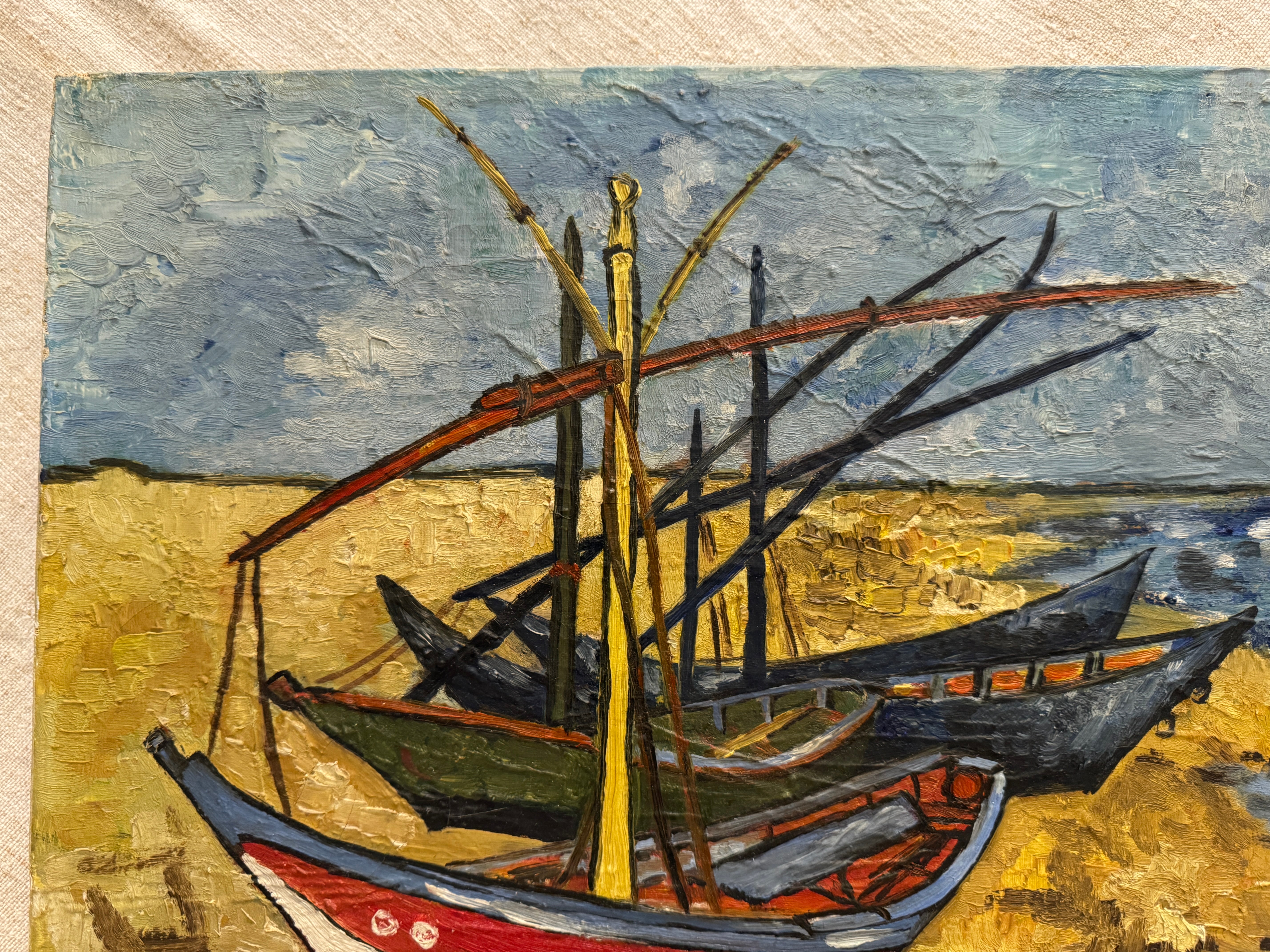 Original Antique French Nautical Oil Painting