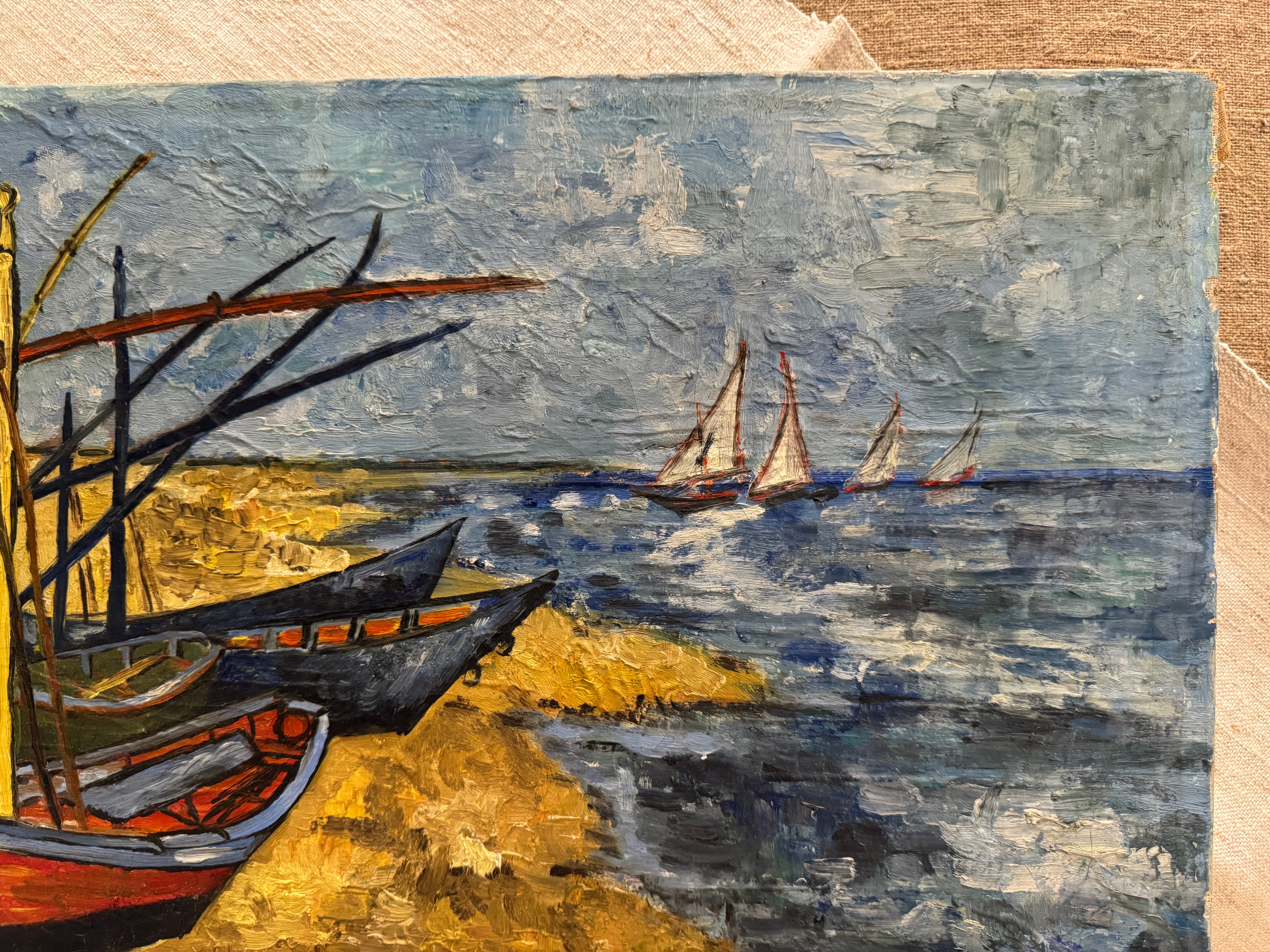 Original Antique French Nautical Oil Painting