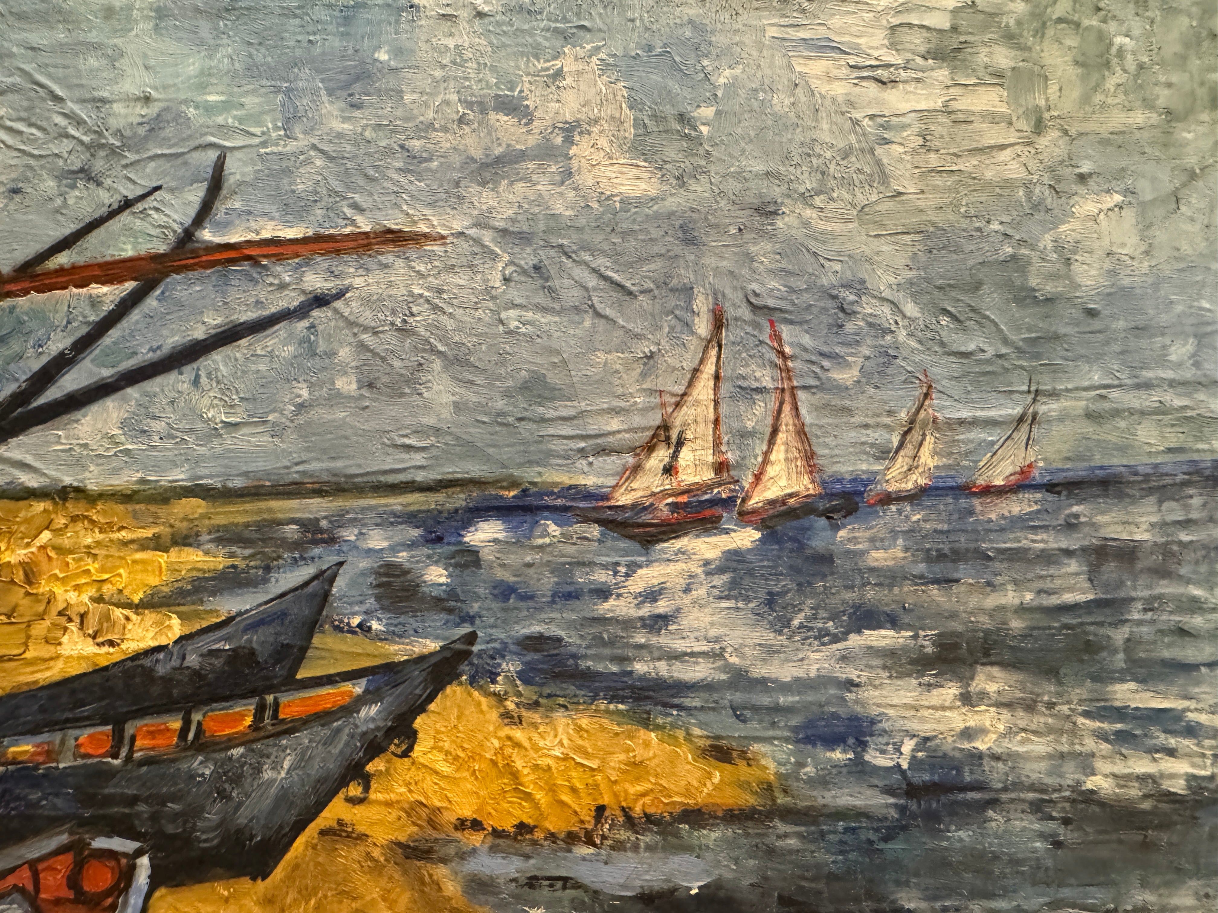 Original Antique French Nautical Oil Painting