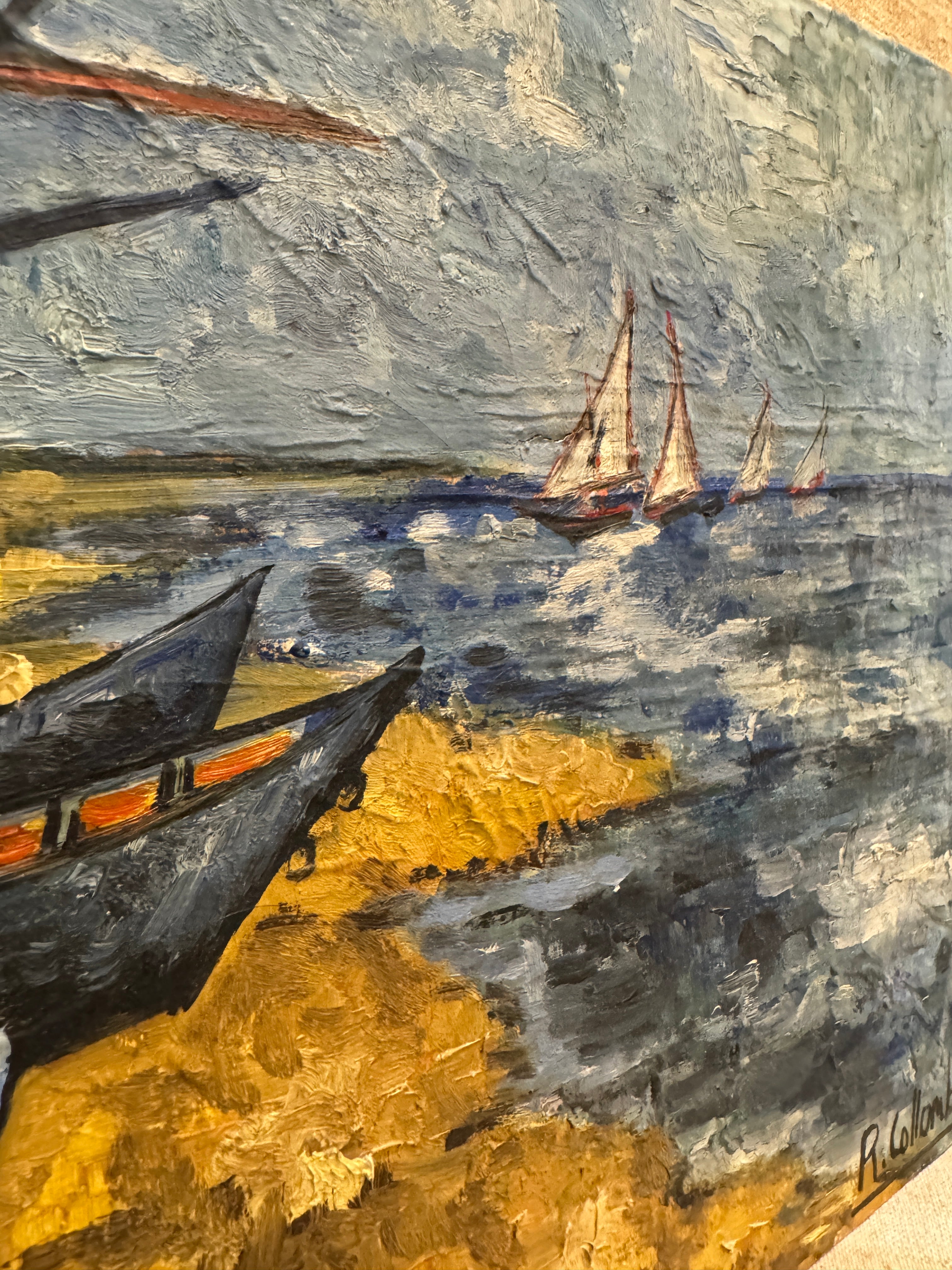 Original Antique French Nautical Oil Painting