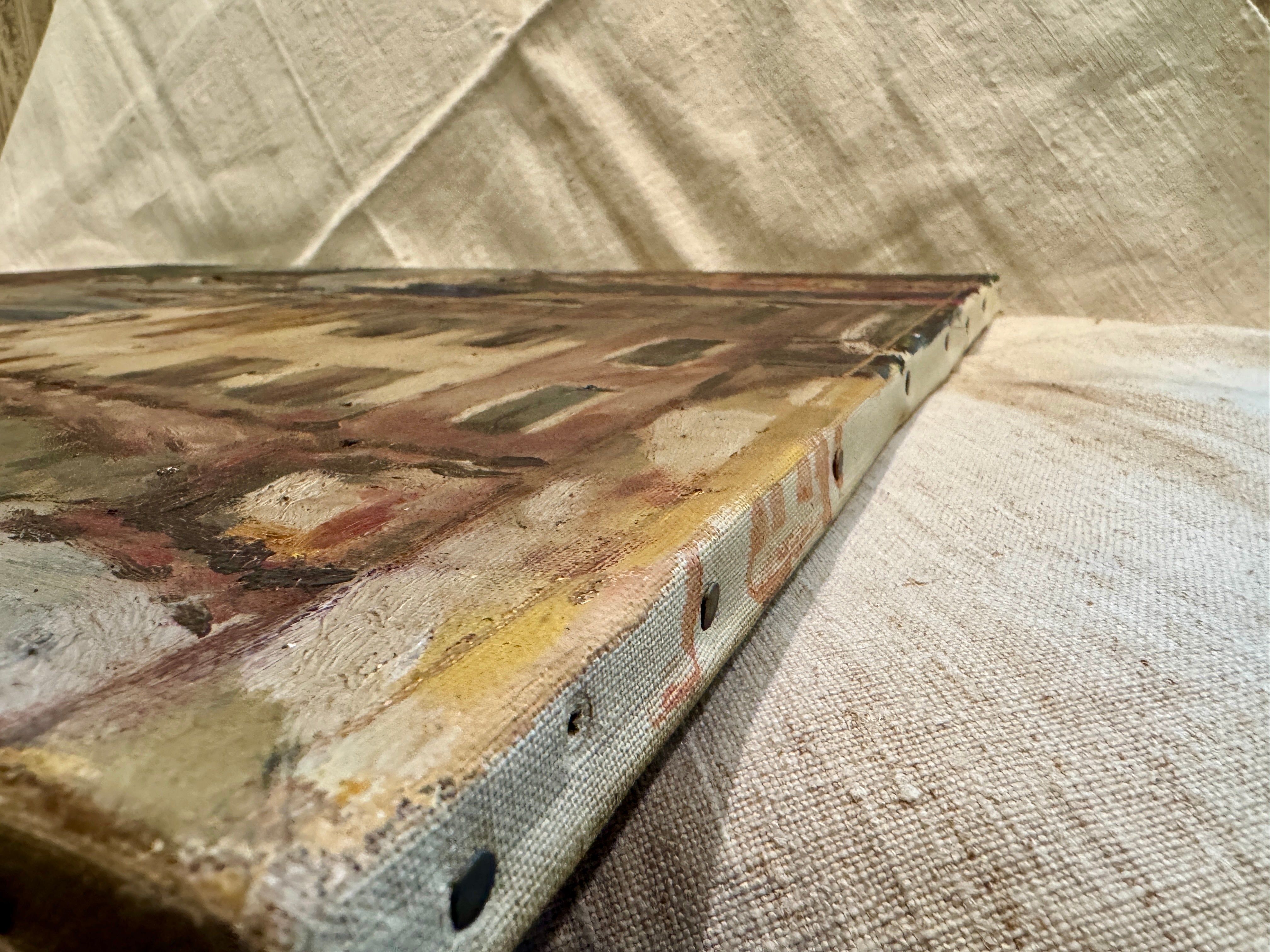 Antique French 1800s Canal Oil Painting