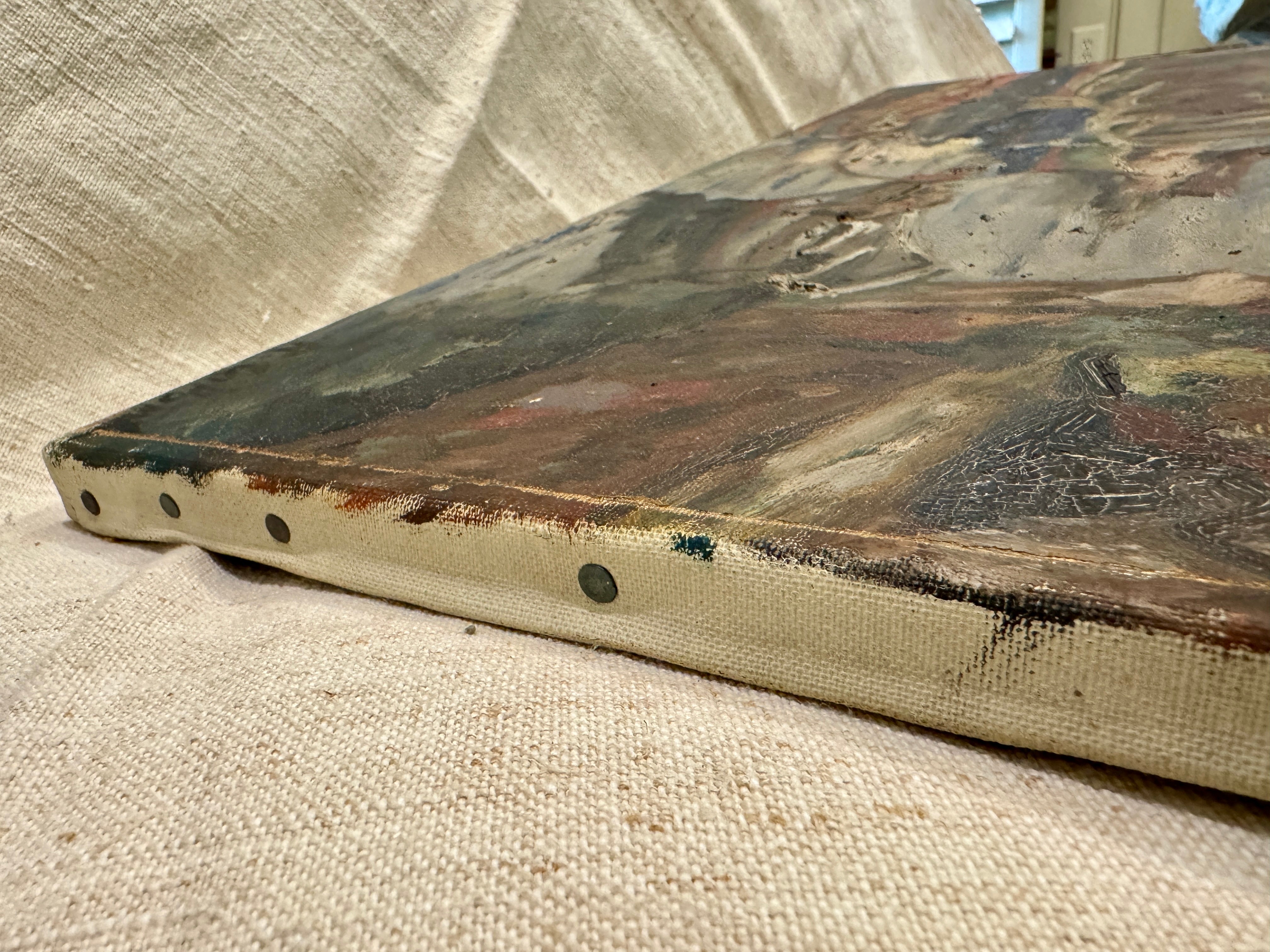 Antique French 1800s Canal Oil Painting