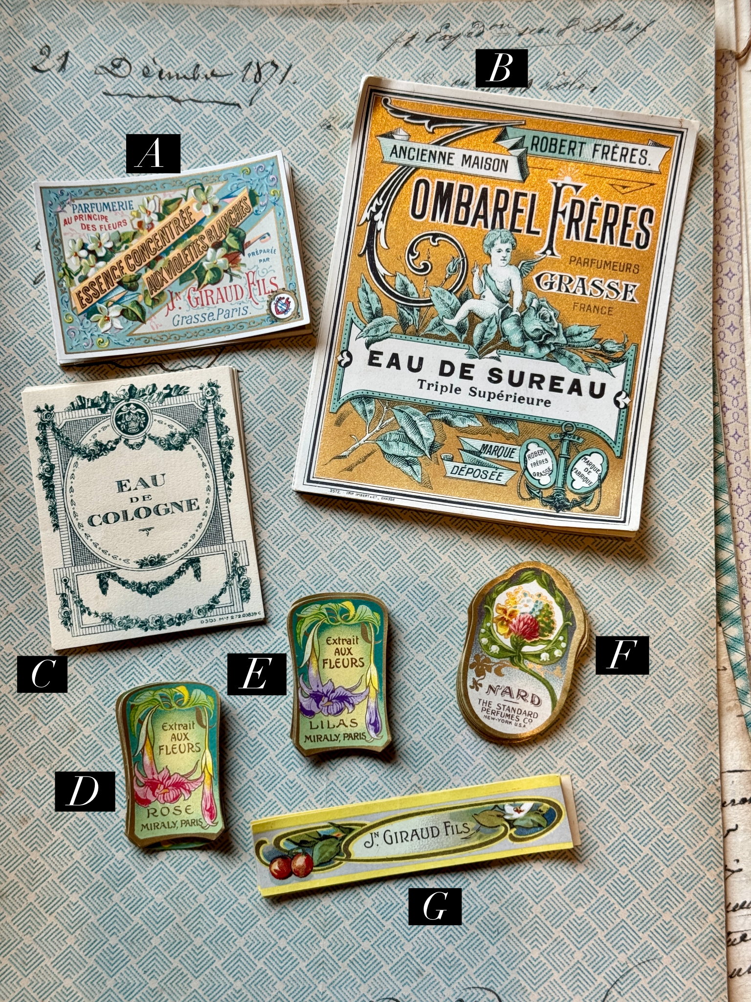 Antique Original French Perfume Labels - S