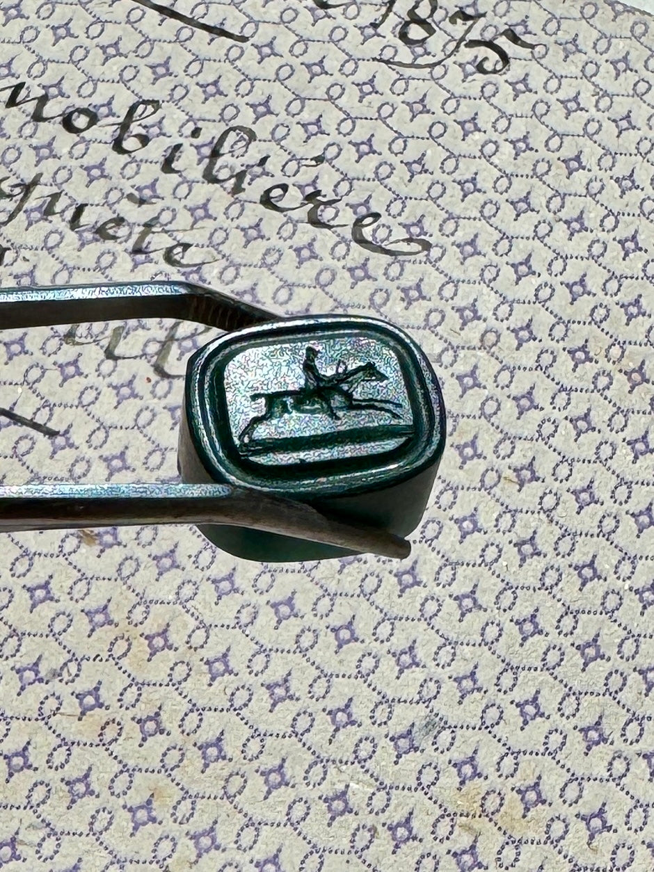 Lovely Green Jockey and Rider Glass Seal