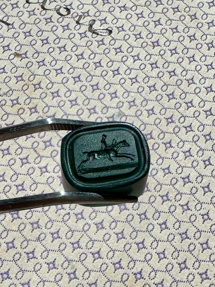 Lovely Green Jockey and Rider Glass Seal