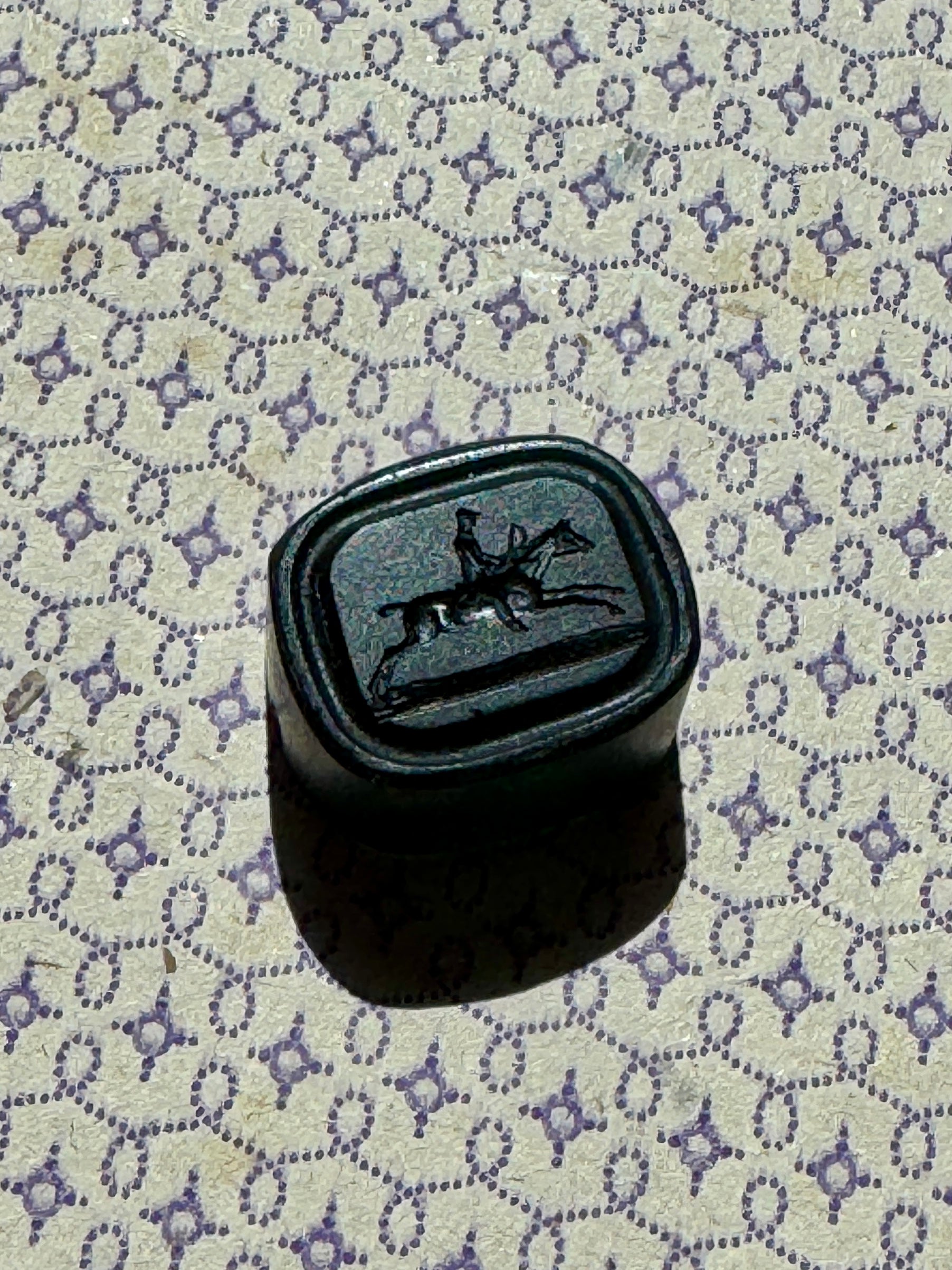 Lovely Green Jockey and Rider Glass Seal