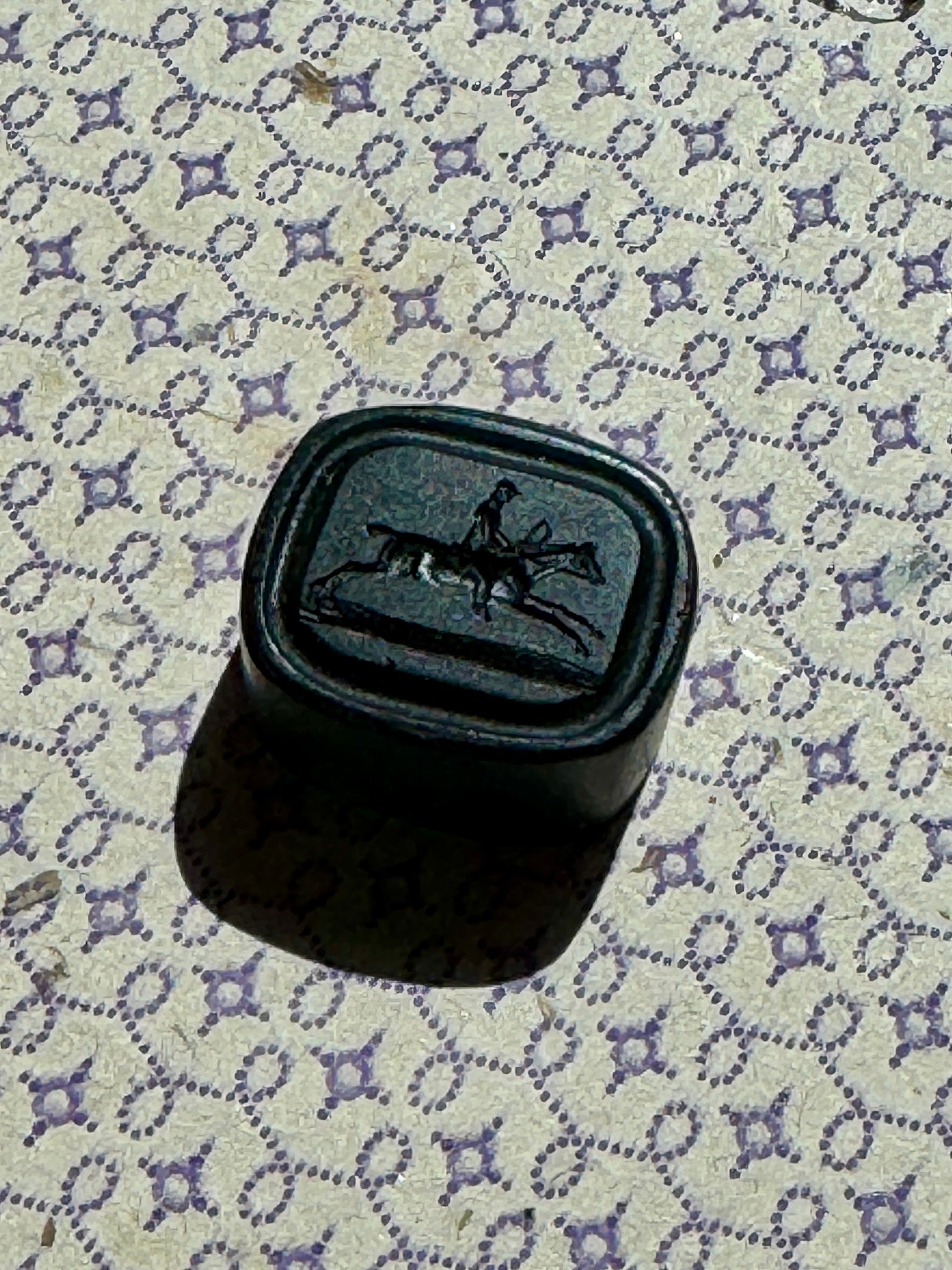 Lovely Green Jockey and Rider Glass Seal