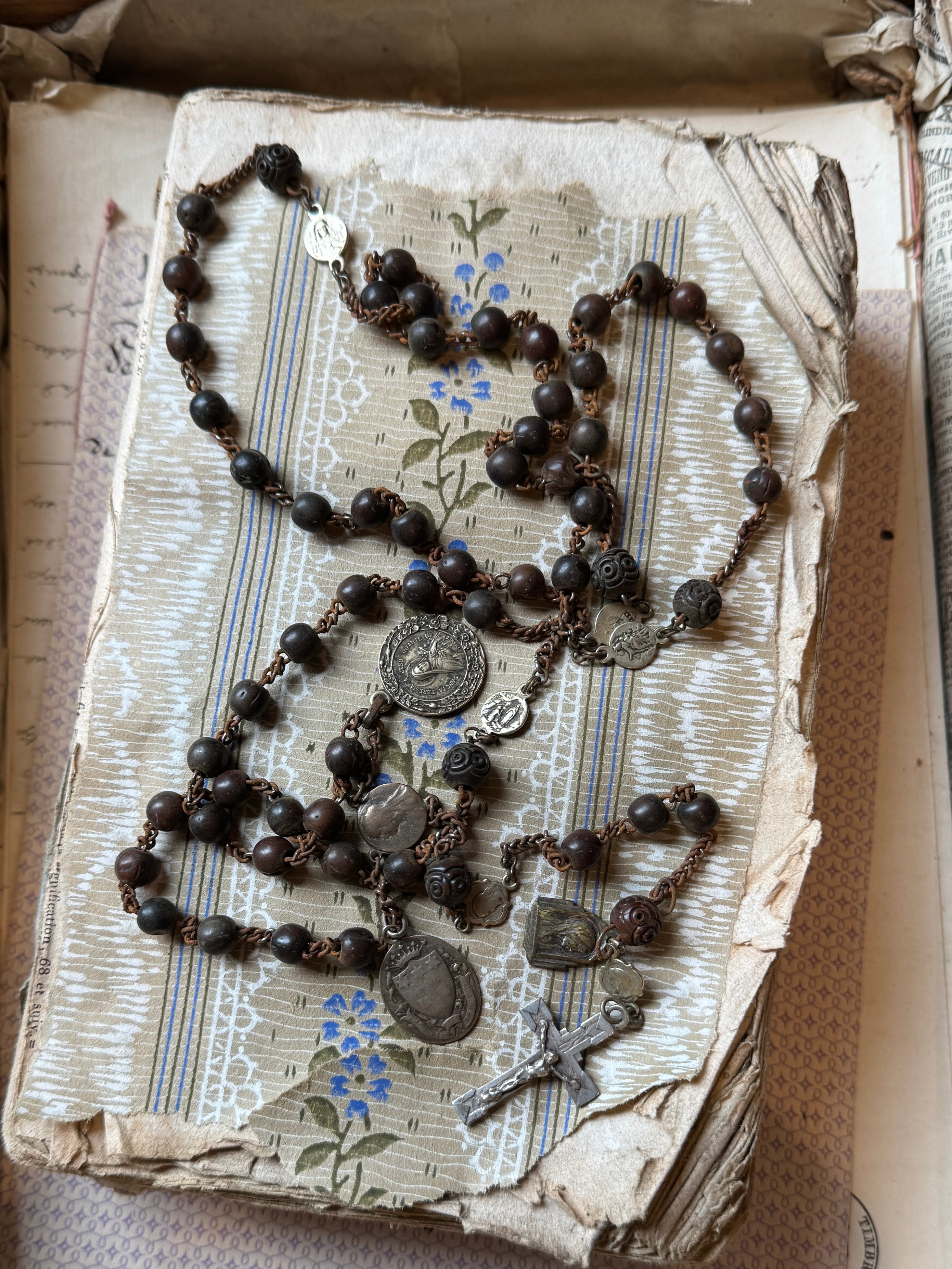 Antique French Rosary with Assorted Medals