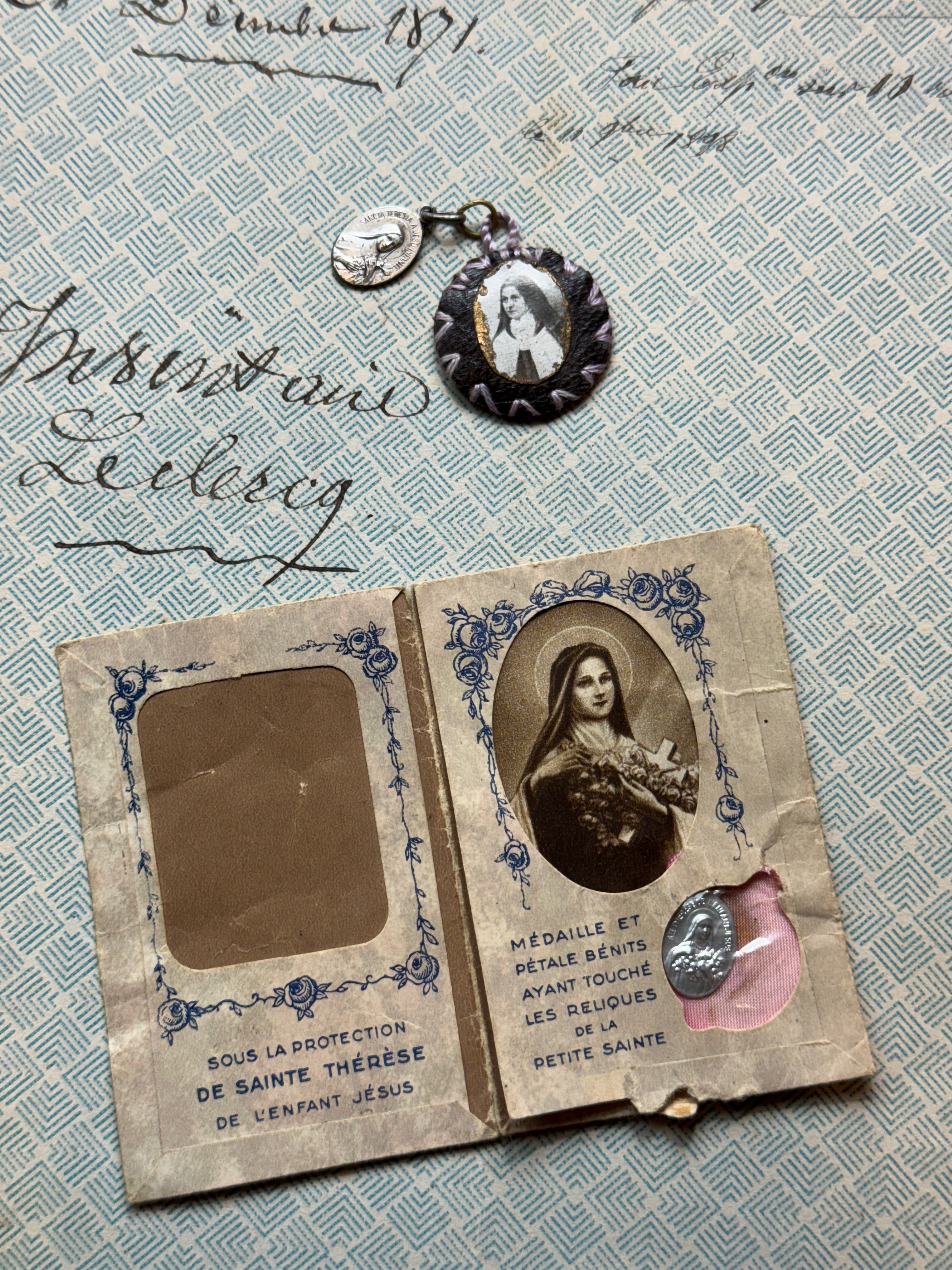 Antique Saint Therese Scapular and Relic from France