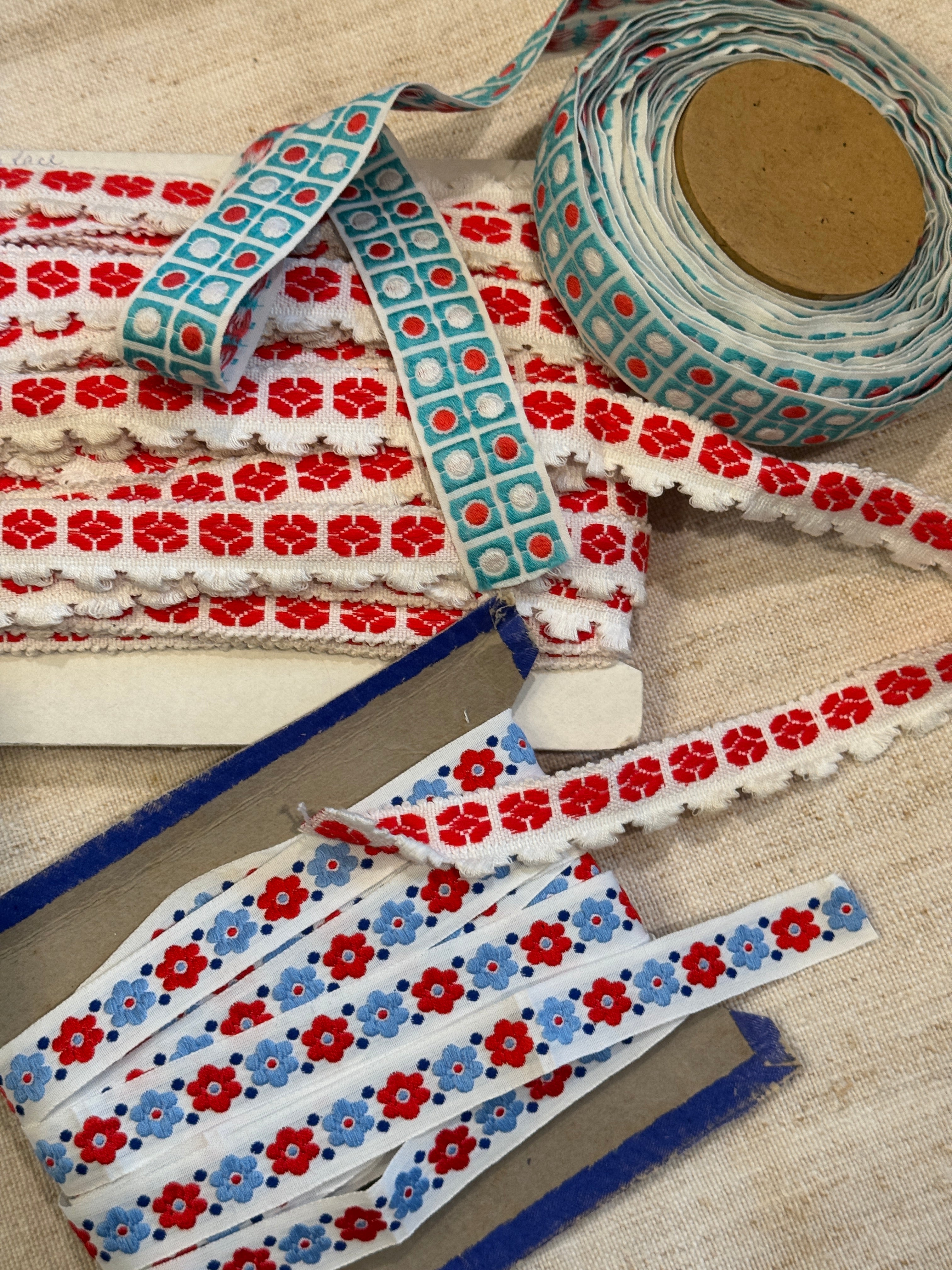 Antique French Embroidered Blue Ribbon Trim