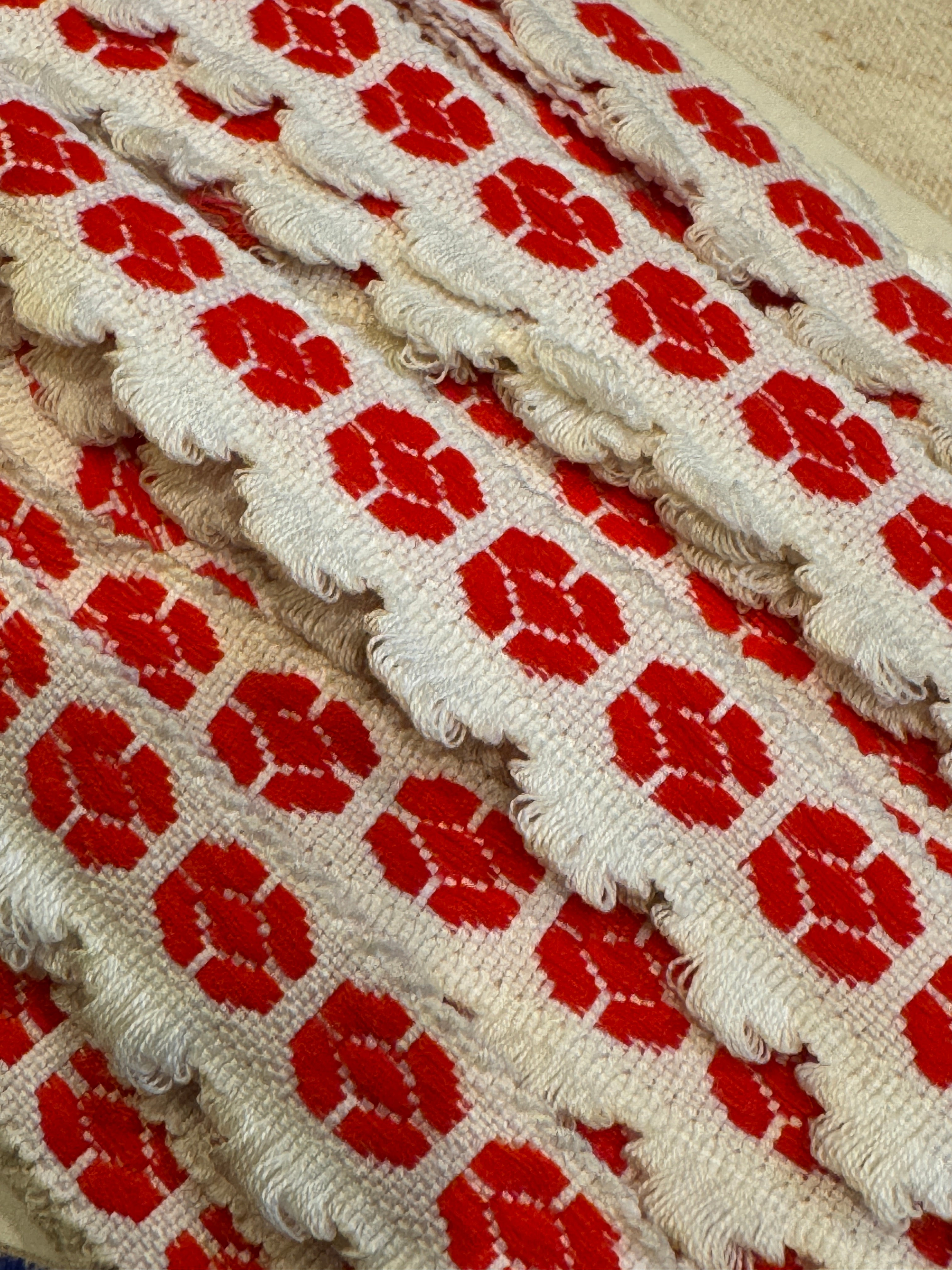 Antique French Embroidered Blue Ribbon Trim