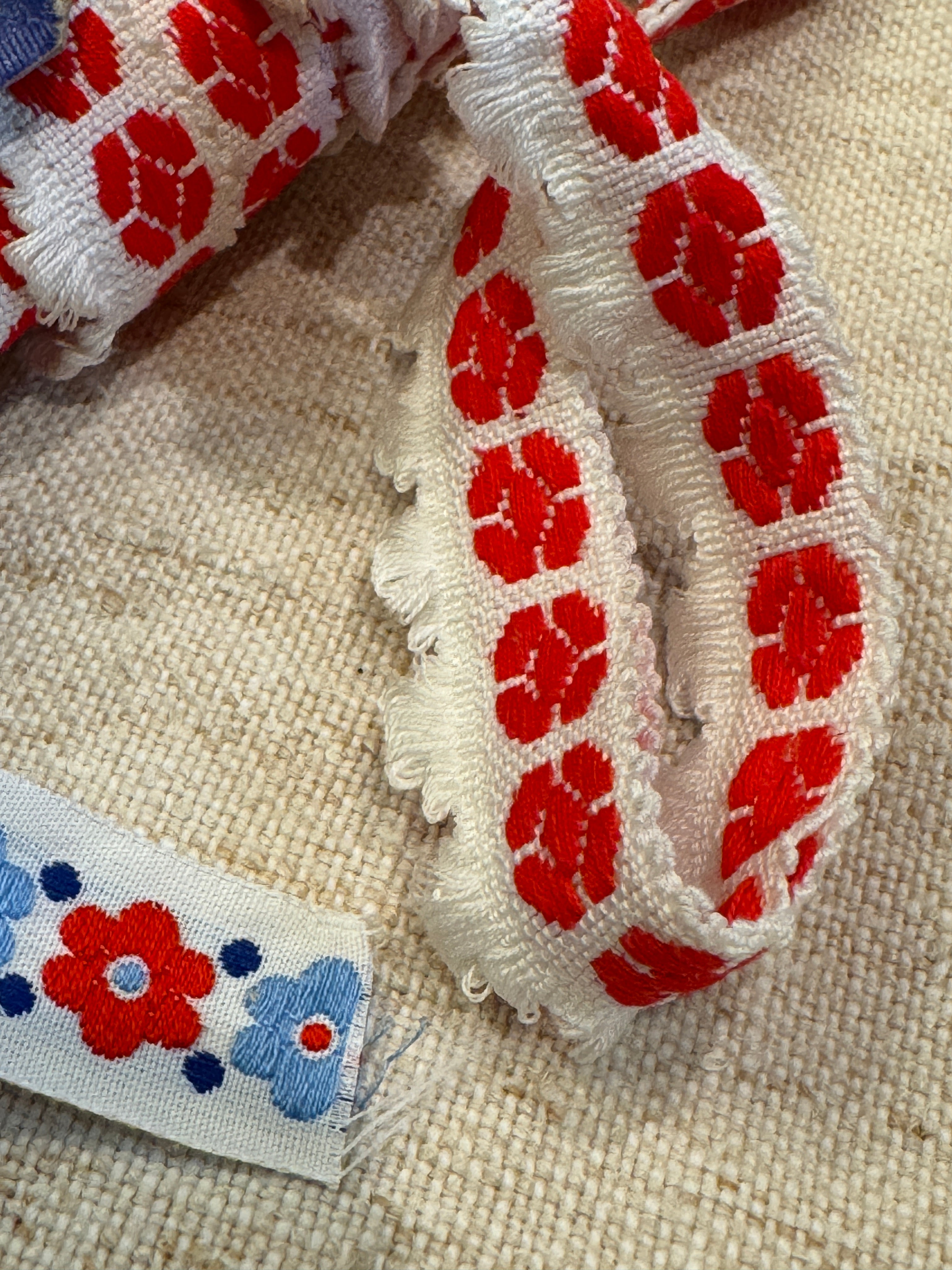 Antique French Embroidered Blue Ribbon Trim