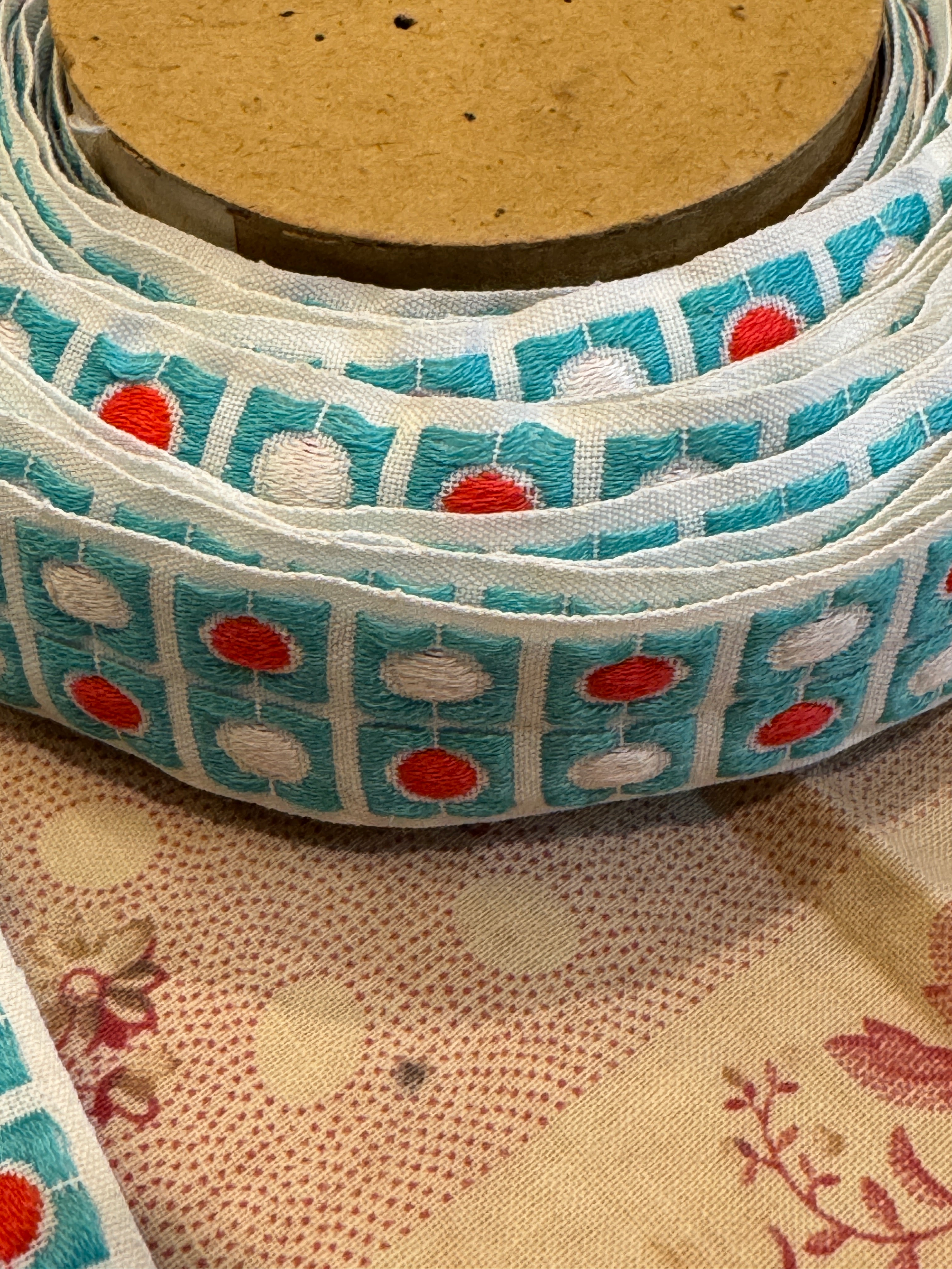 Antique French Embroidered Blue Ribbon Trim